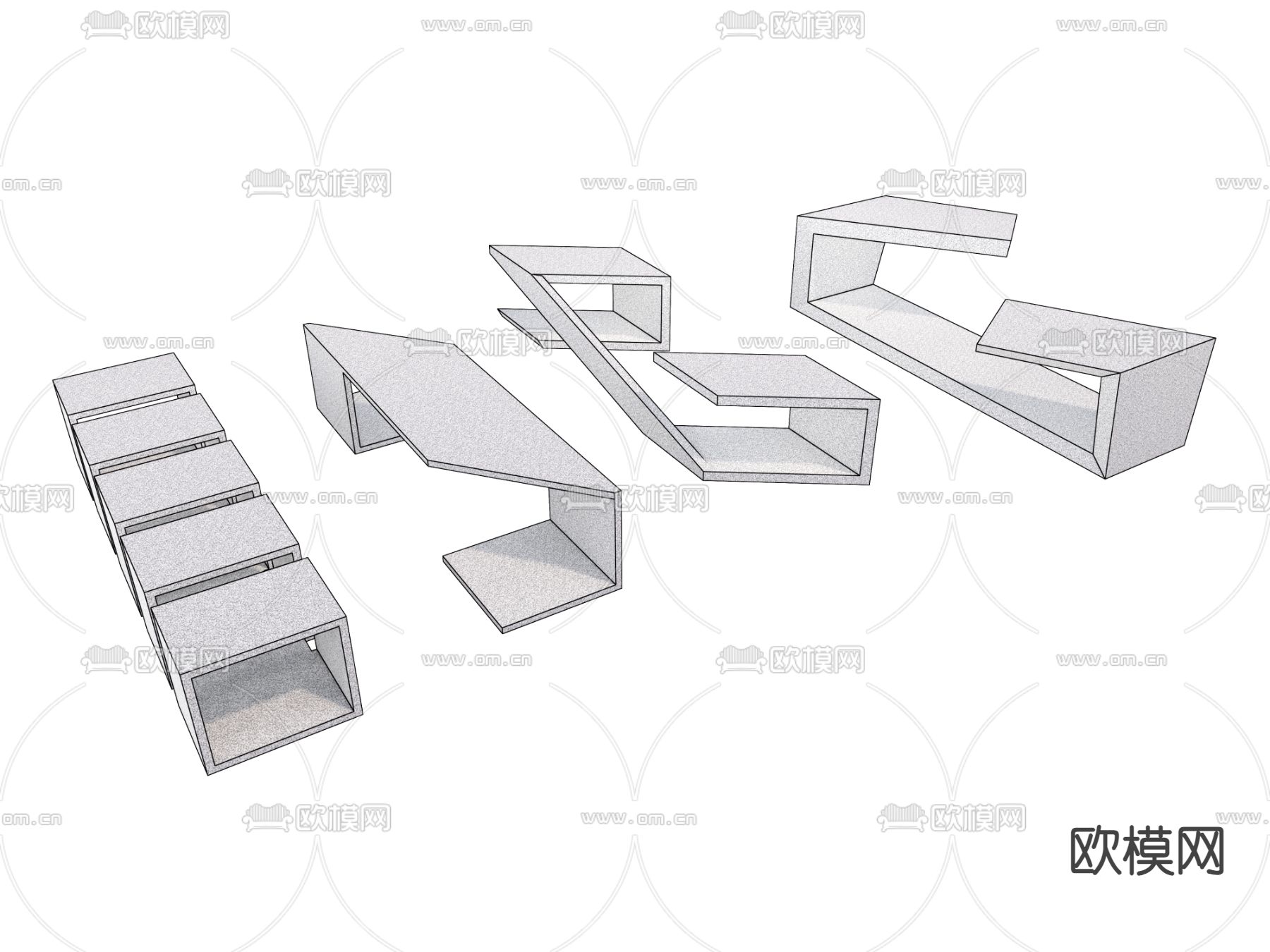 景观座椅 户外座椅 公共座椅 广场座椅su模型下载（渲染图2）