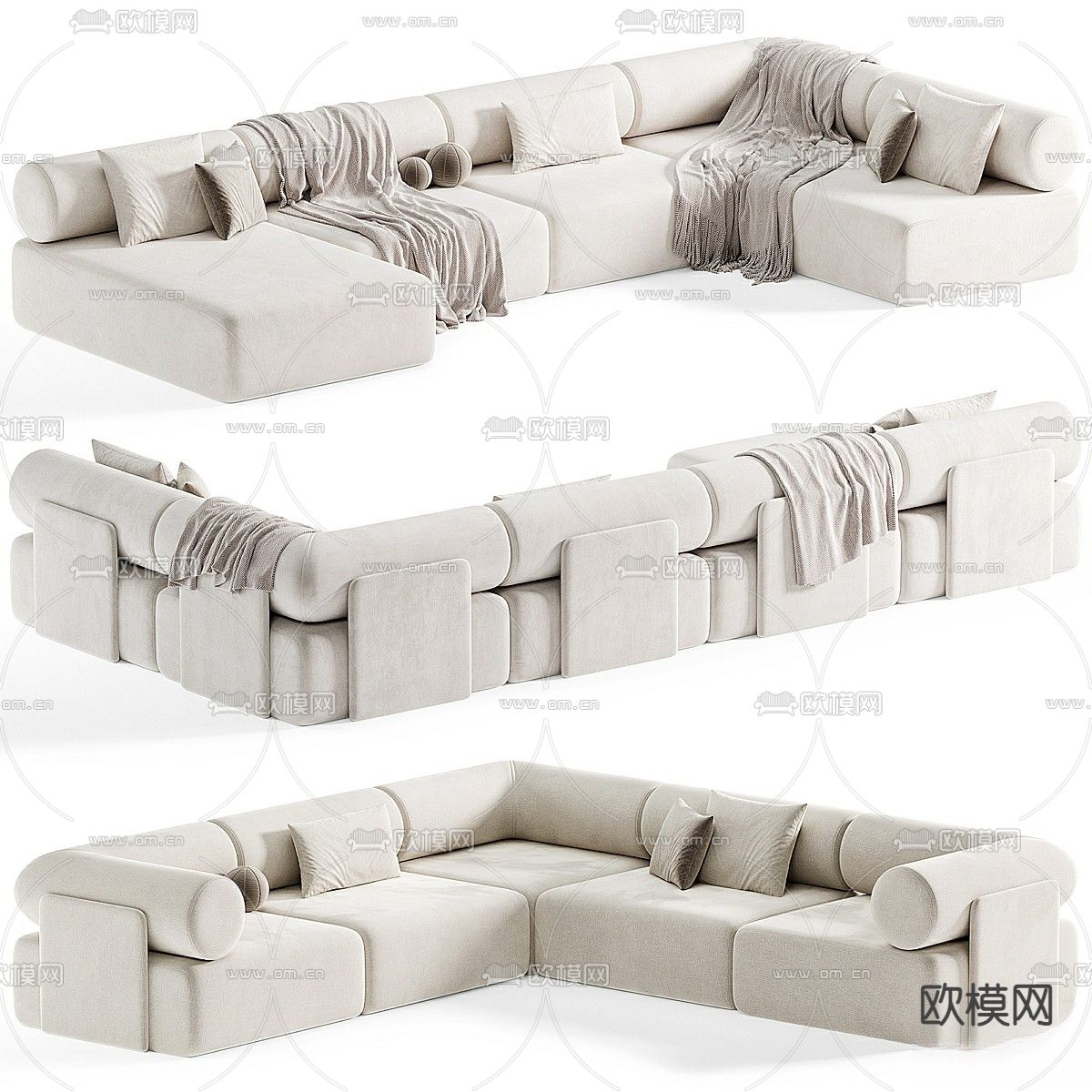 多人沙发 拐角沙发3d模型下载（渲染图4）