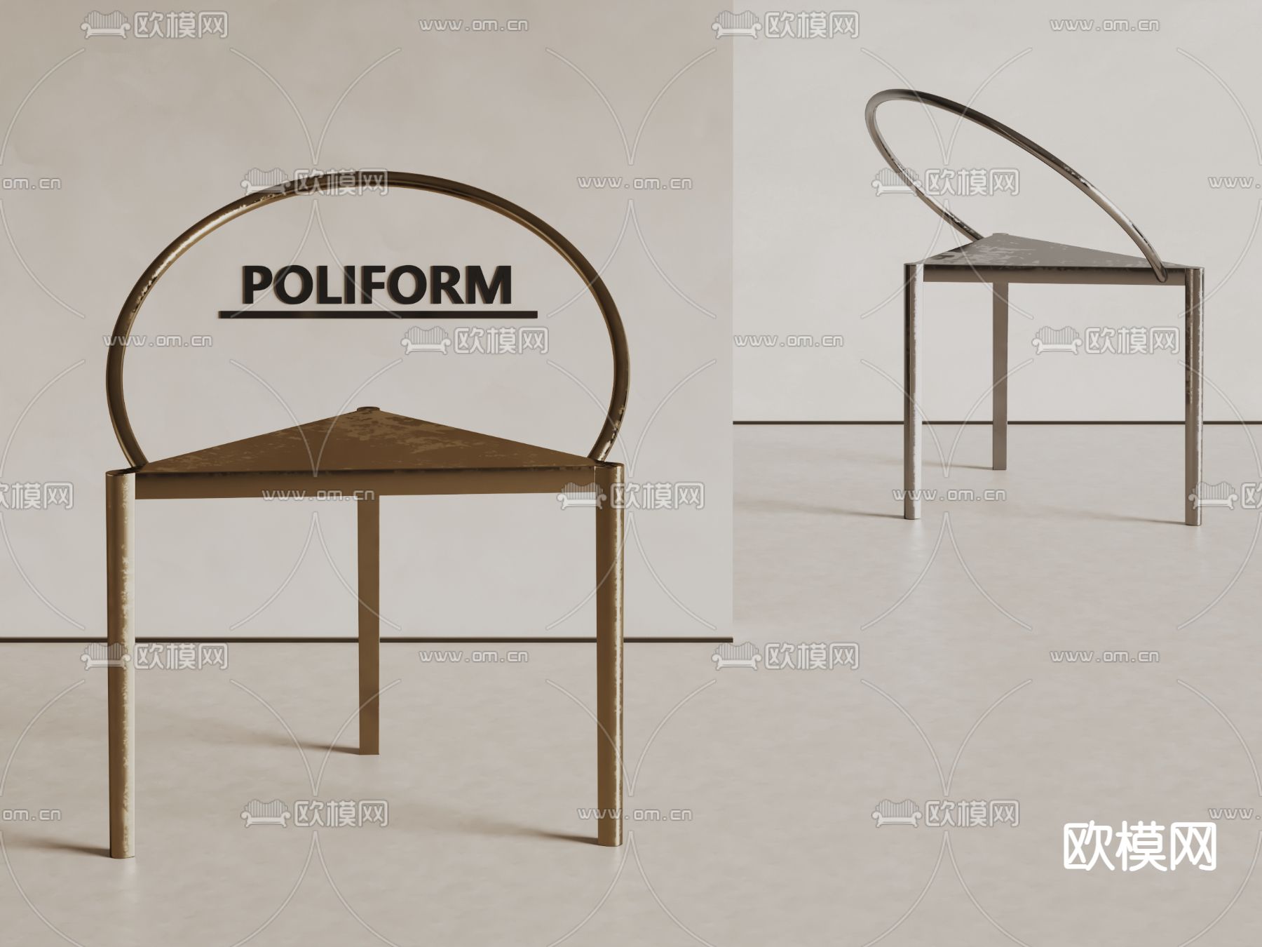 金属椅子 简约椅子 休闲椅su模型下载（渲染图1）