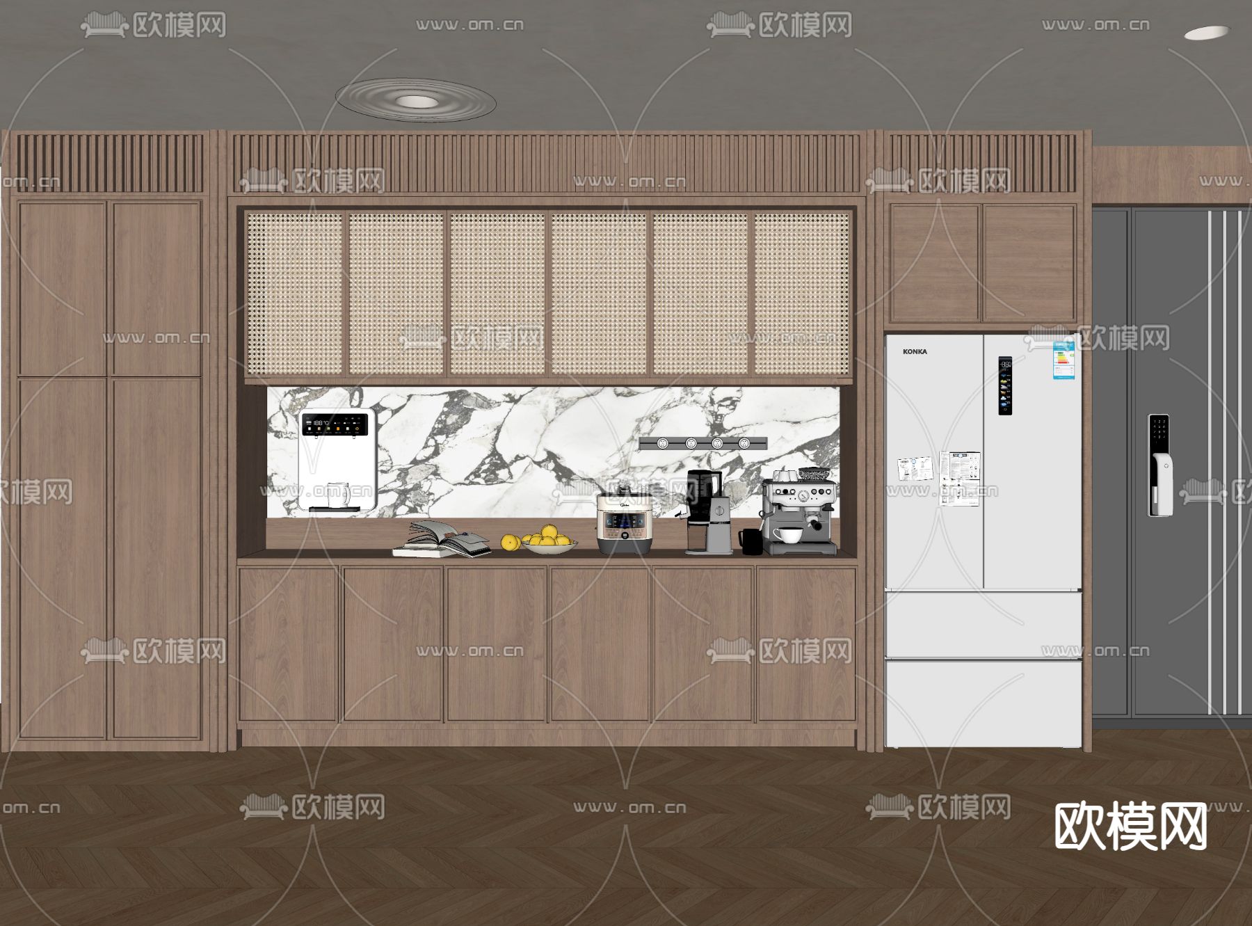 中古风餐边柜su模型下载（渲染图1）