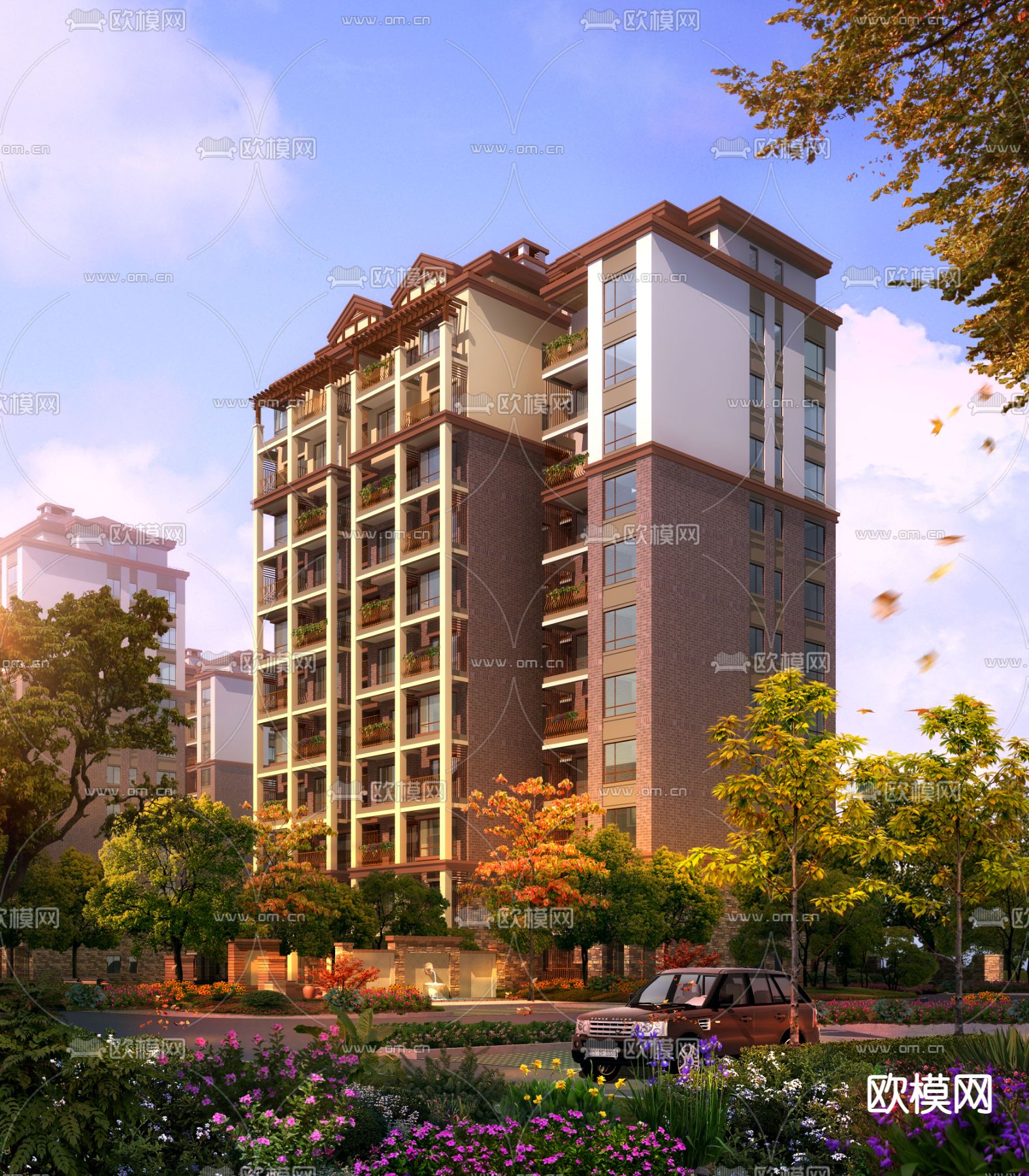 欧式小区 住宅内庭 园林景观psd下载