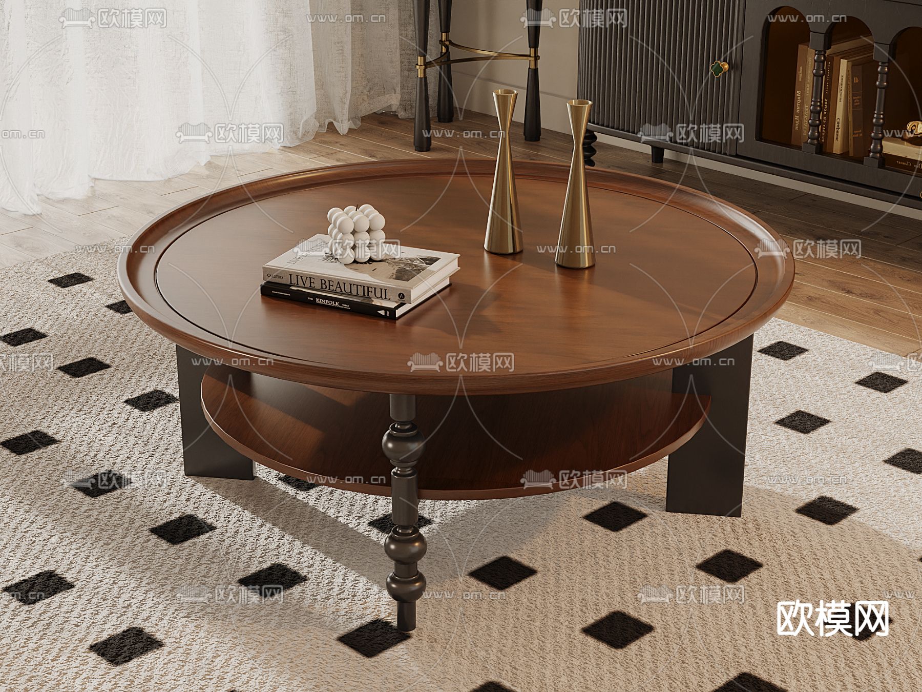 法式复古茶几su模型下载（渲染图1）