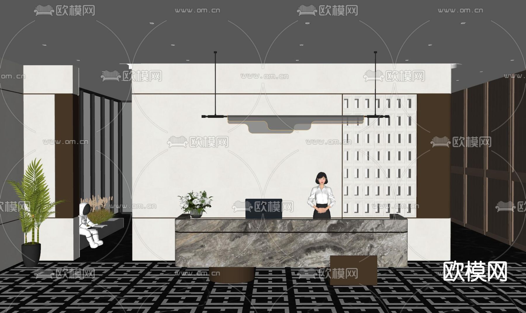 前台接待 服务台su模型下载（渲染图2）