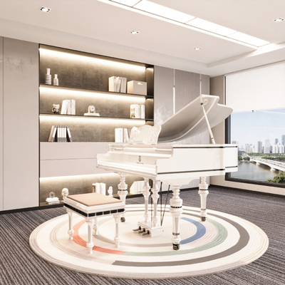  白色钢琴 斯坦威三角钢琴 琴凳su模型 