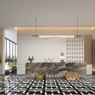  前台接待 服务台su模型 