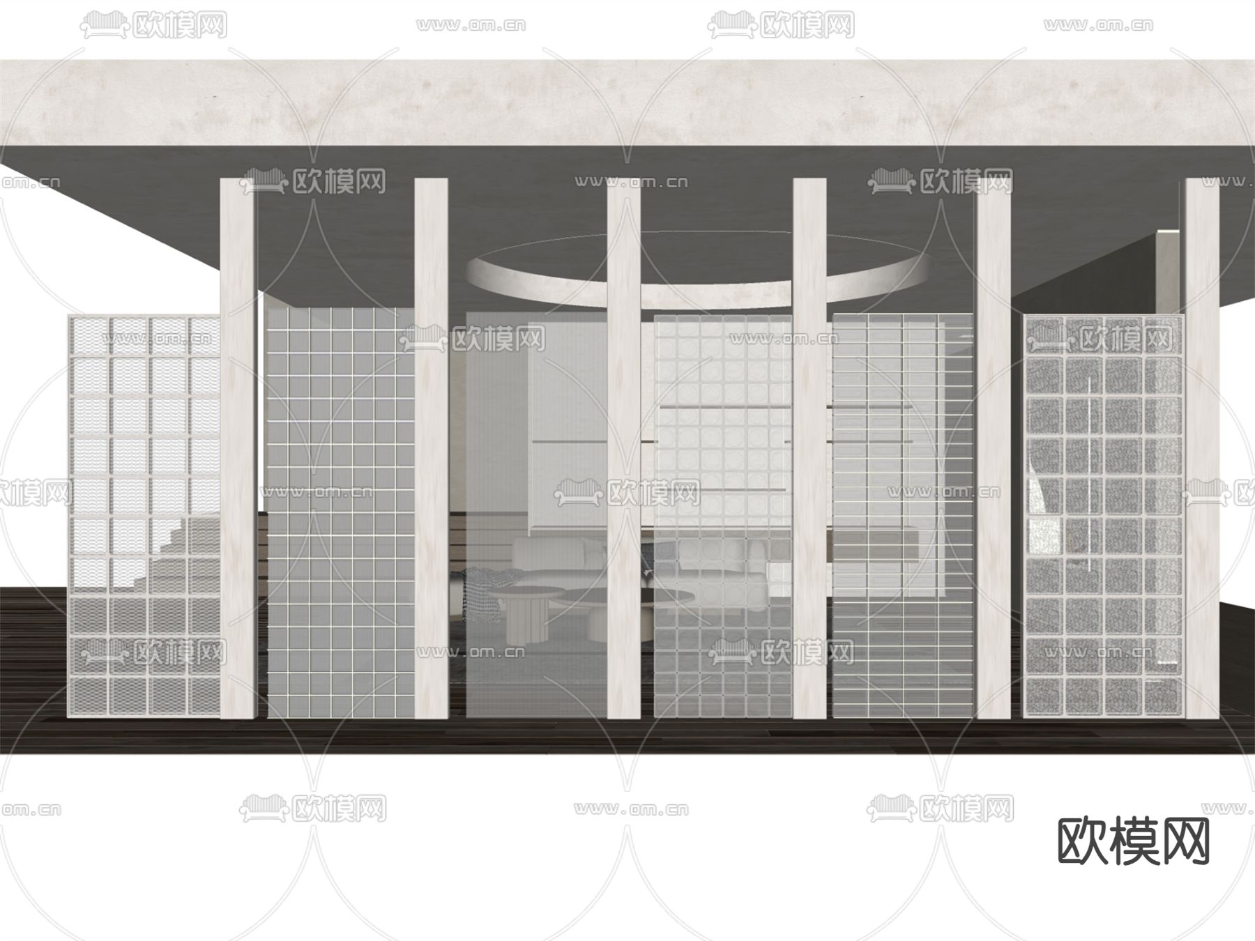 现代玻璃砖隔断su模型下载（渲染图1）