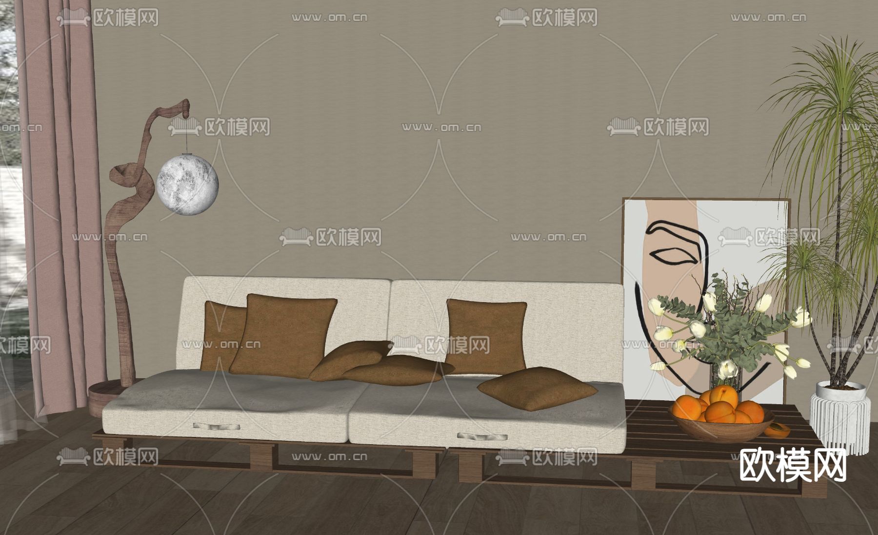 现代双人沙发su模型下载（渲染图2）