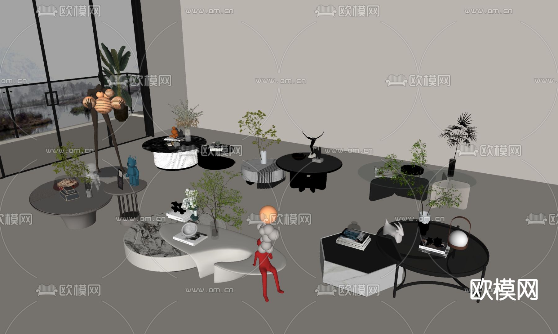 现代子母茶几su模型下载（渲染图2）