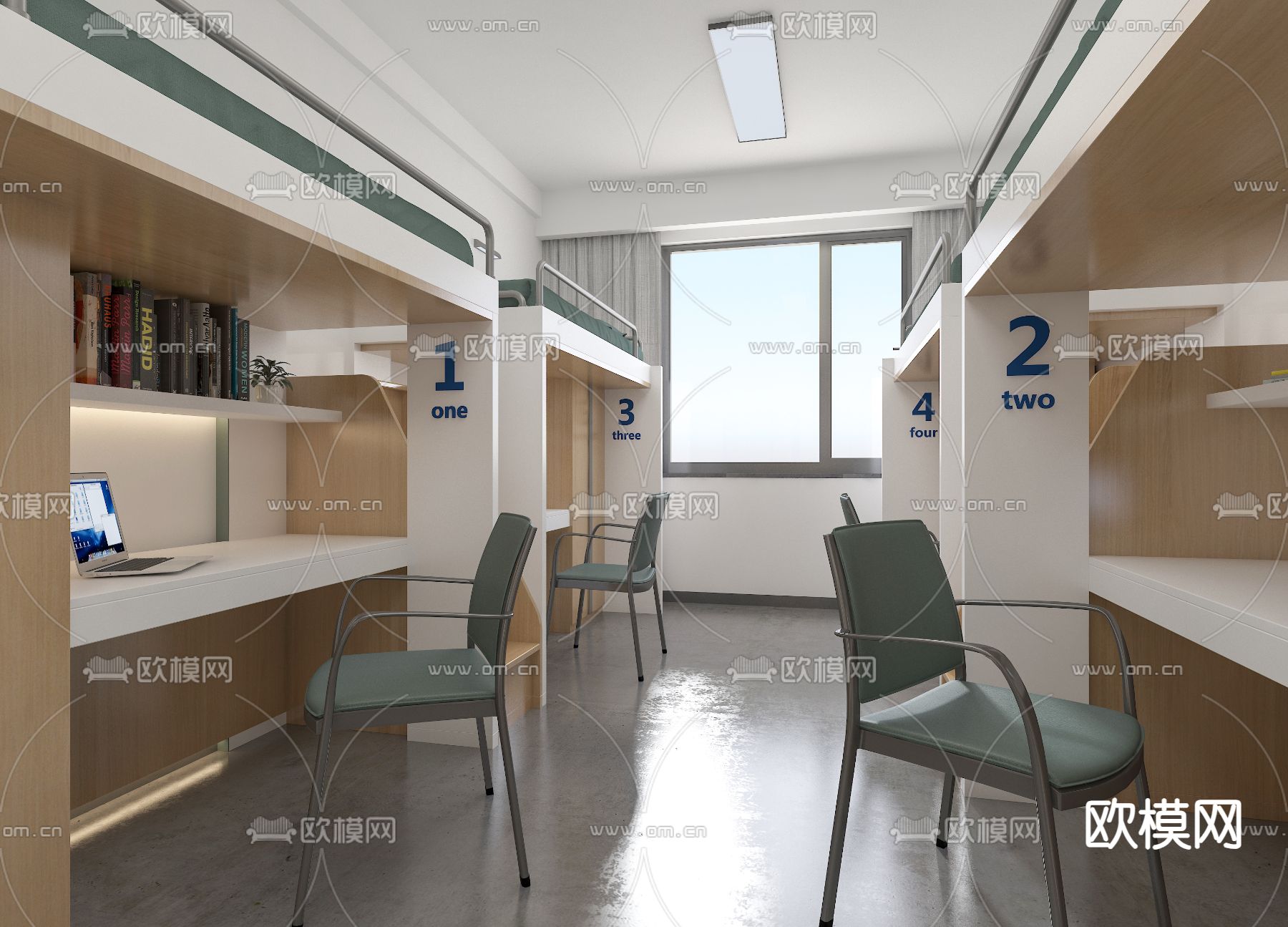 现代学校宿舍 学生宿舍su模型下载（渲染图1）