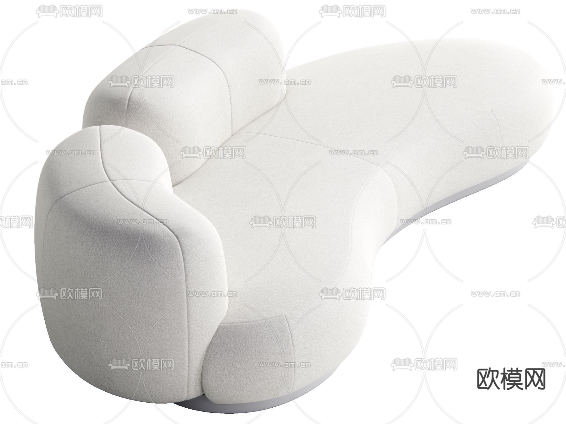 中古风弧形沙发 奶油风多人沙发su模型下载（渲染图1）