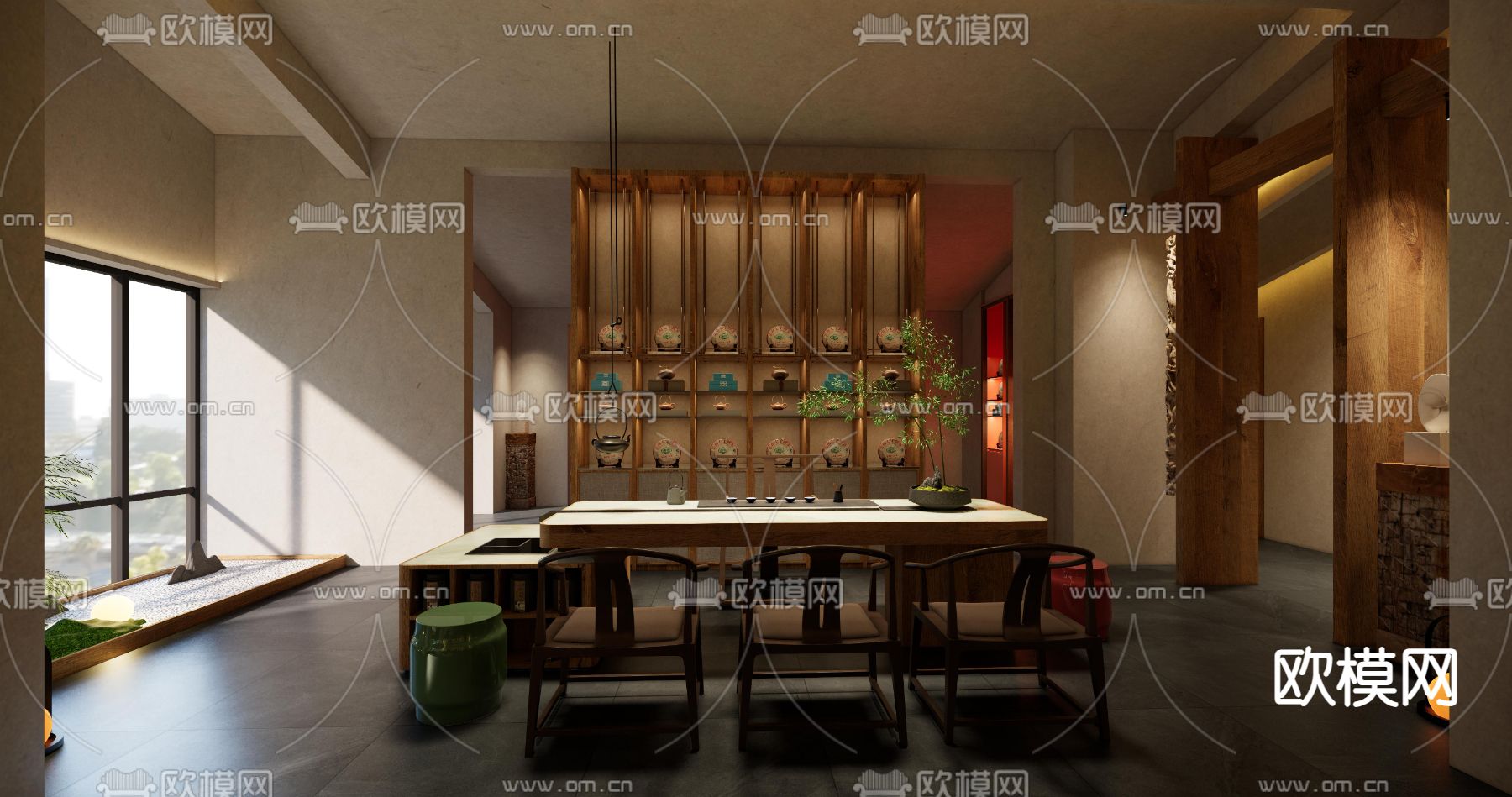 中式餐厅包房su模型下载（渲染图1）