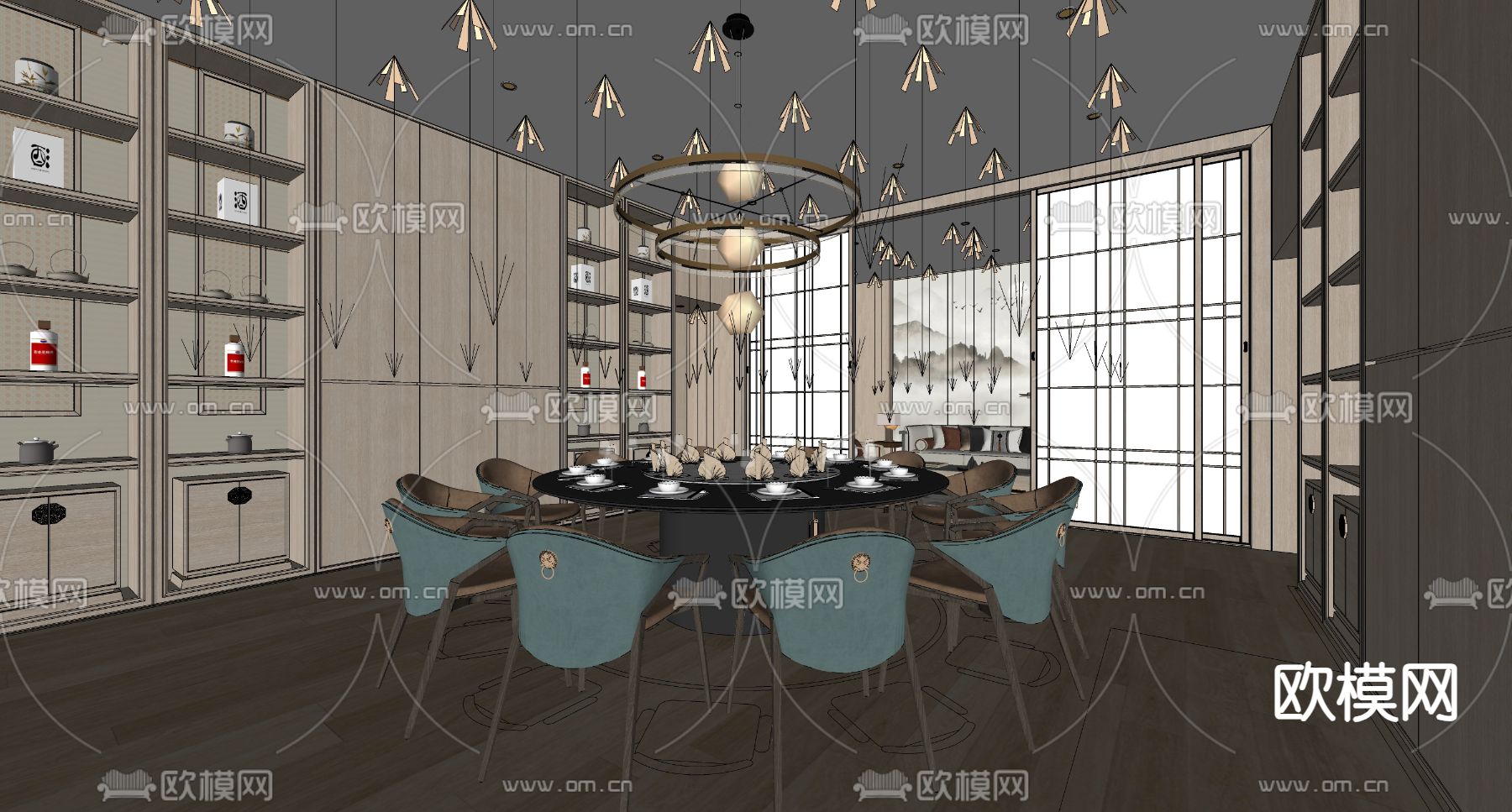 中餐厅包房 包间 包厢su模型下载（渲染图4）