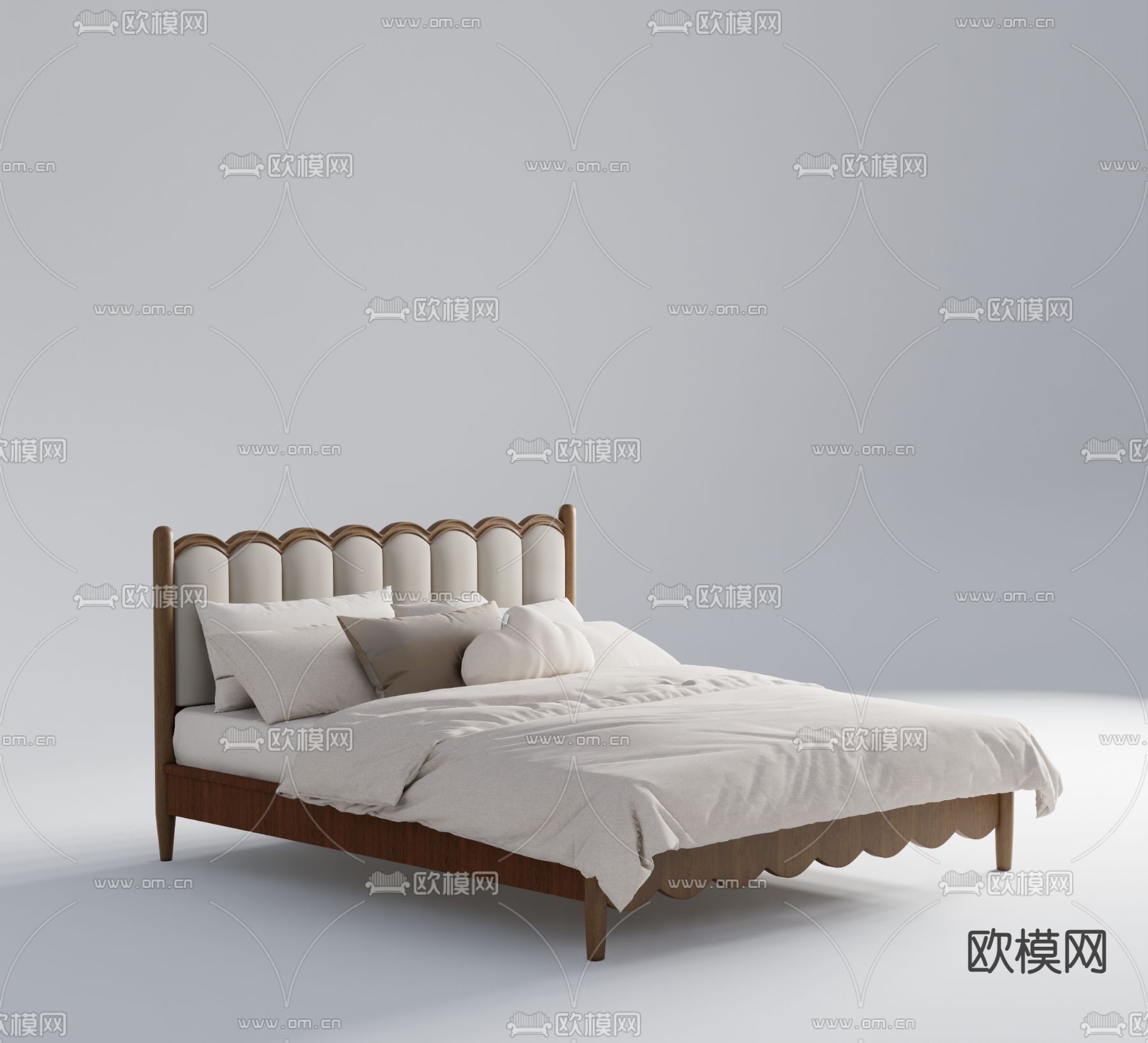 中古双人床su模型下载（渲染图2）