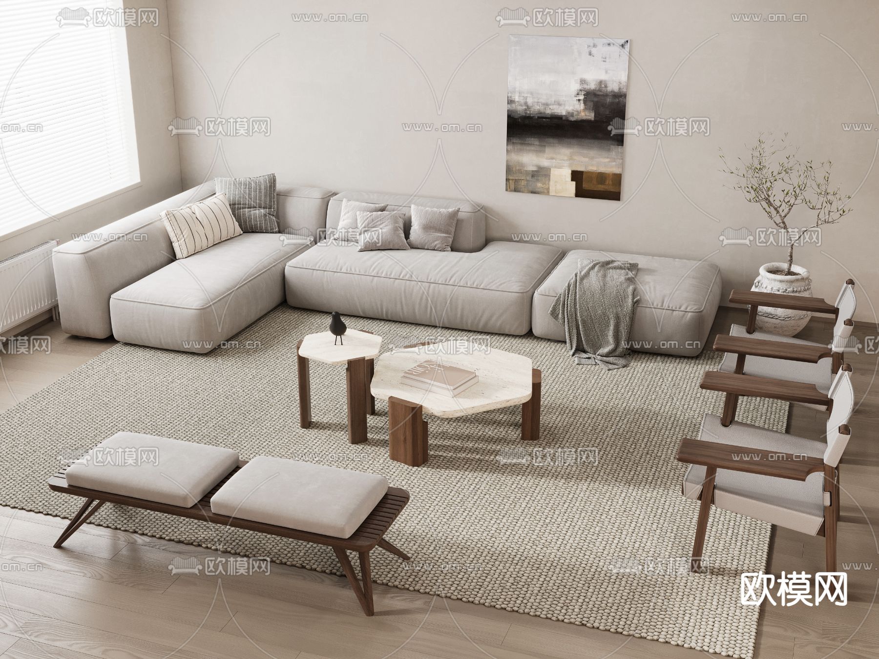 侘寂组合沙发 转角沙发3d模型下载