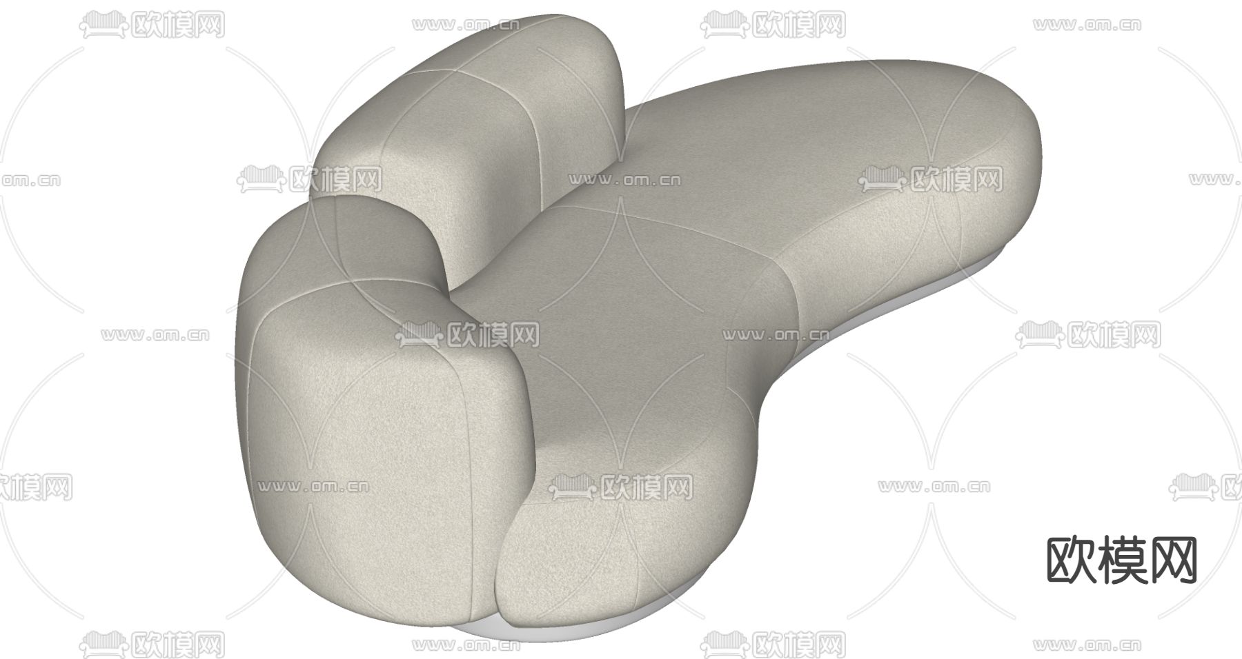 中古风弧形沙发 奶油风多人沙发su模型下载（渲染图2）