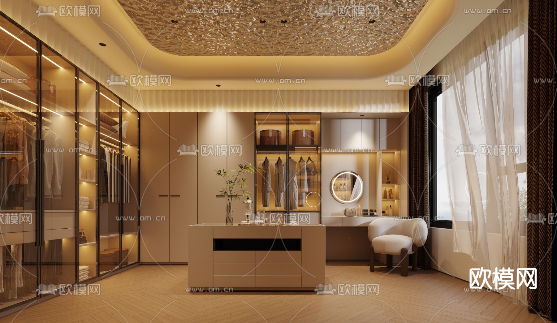 轻奢衣帽间 首饰柜3d模型下载