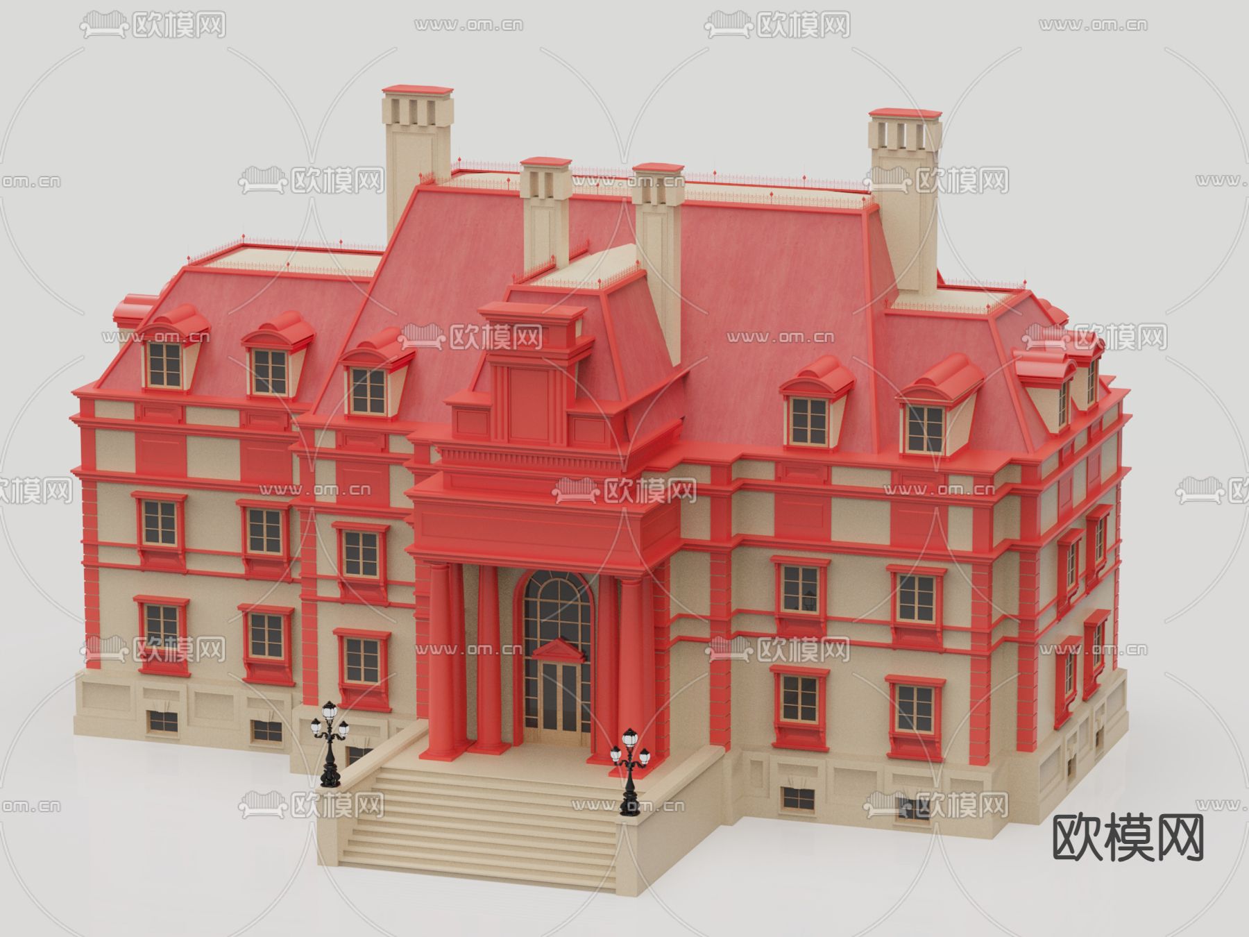 欧式别墅 城堡构件3d模型下载（渲染图1）