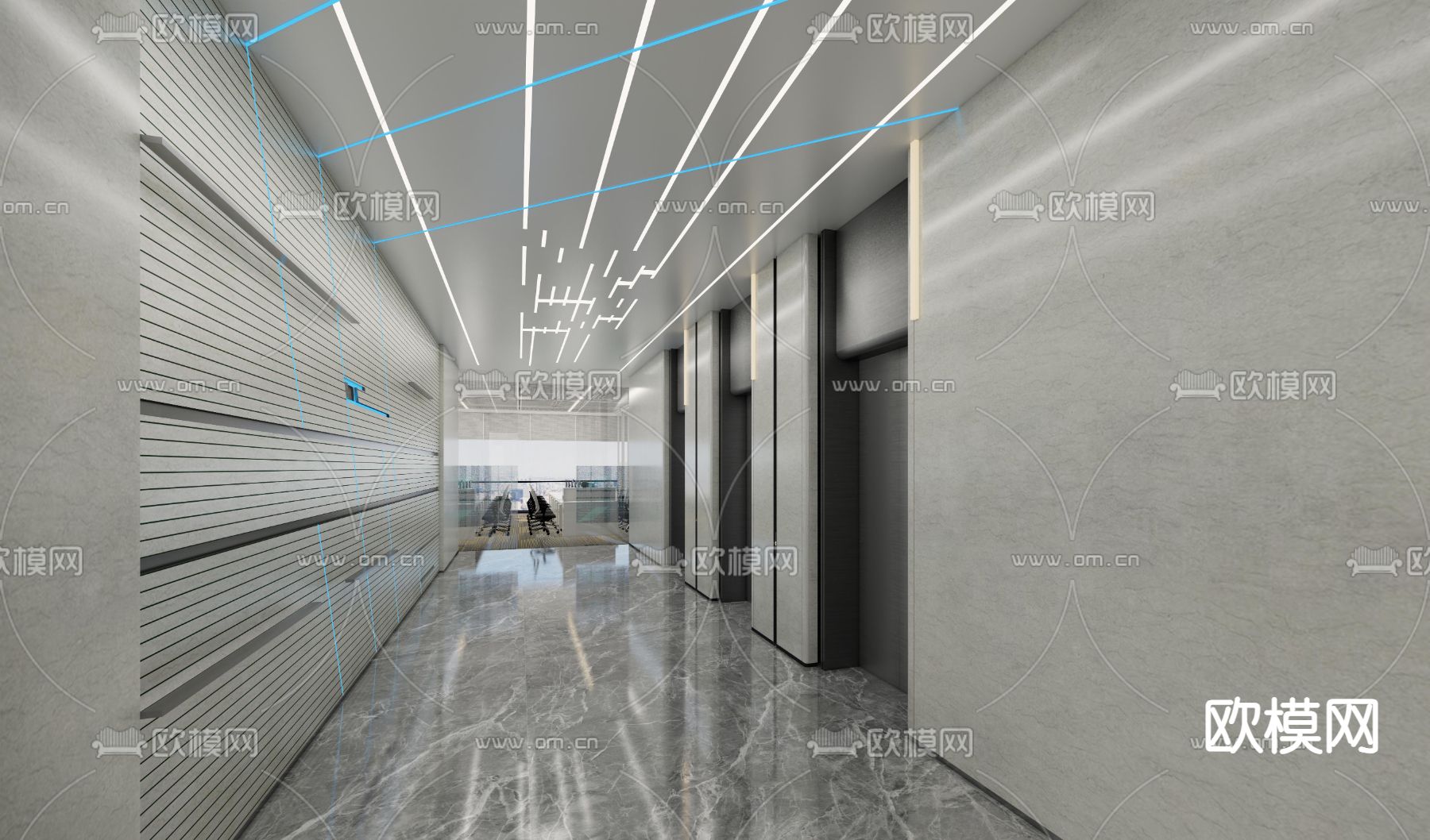 会所电梯厅 办公电梯厅 通道su模型下载（渲染图1）