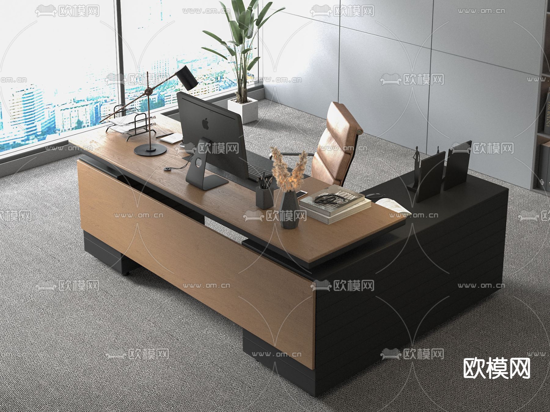 班台桌 大班台su模型下载（渲染图1）