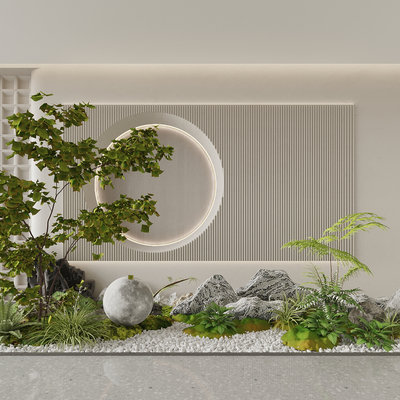  园林造景 景观小品 植物堆 枯山水su模型 