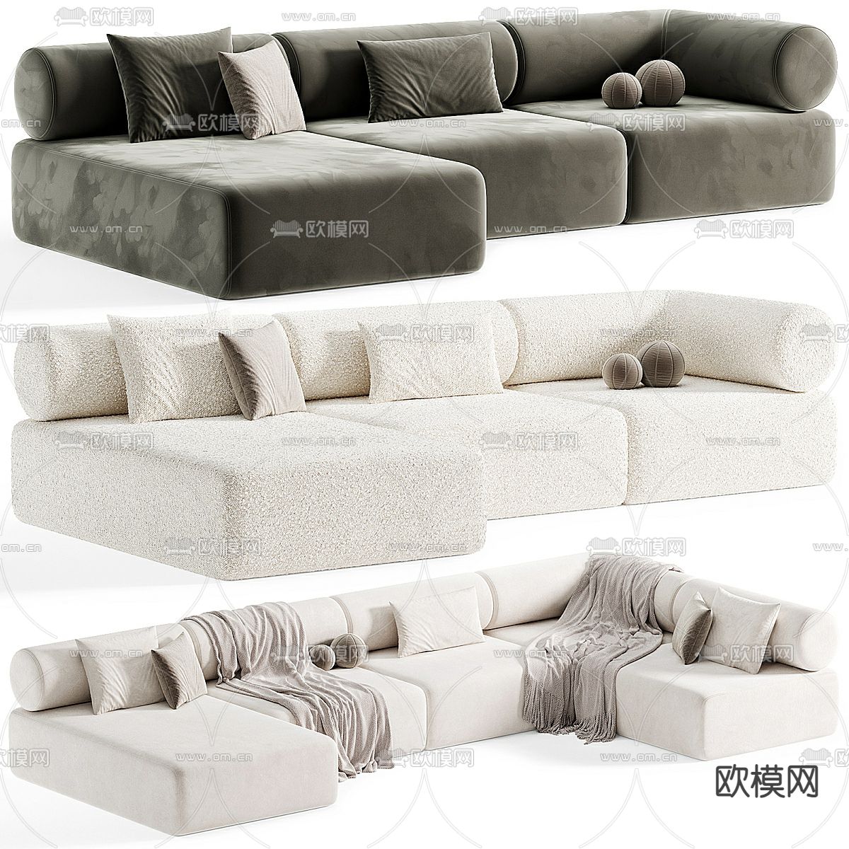 多人沙发 拐角沙发3d模型下载（渲染图3）