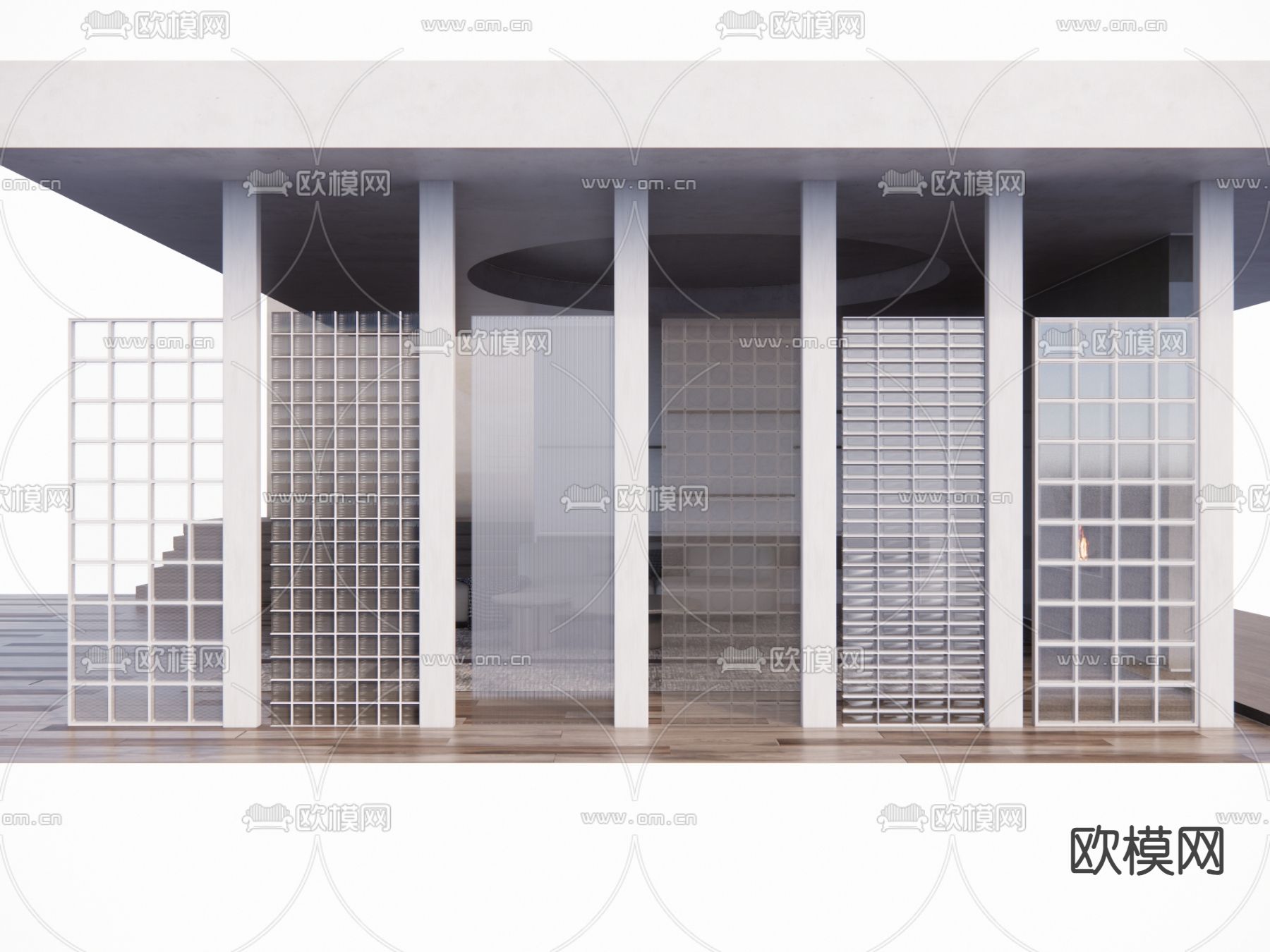 现代玻璃砖隔断su模型下载（渲染图2）
