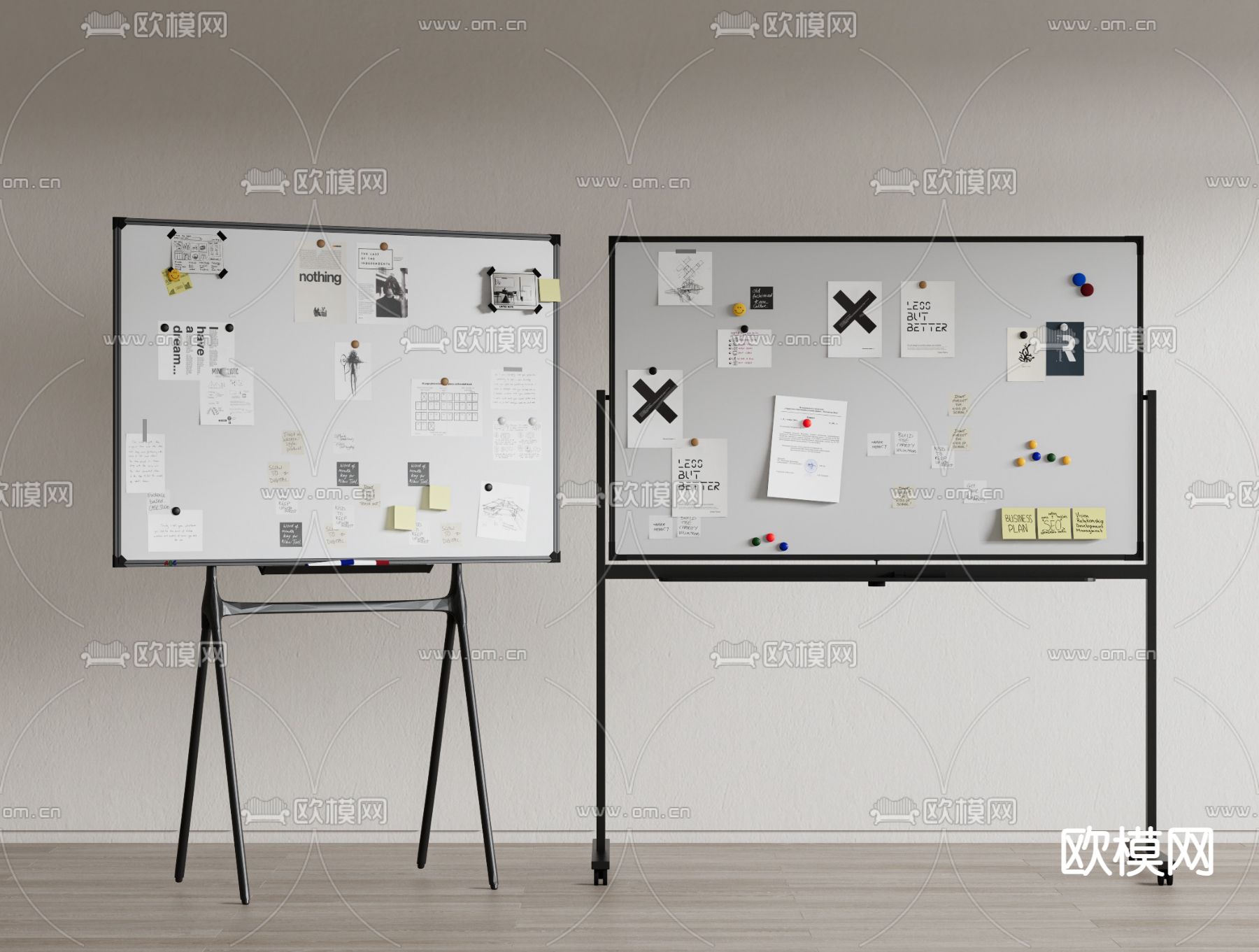 现代办公白板 便贴纸 移动看板su模型下载（渲染图2）