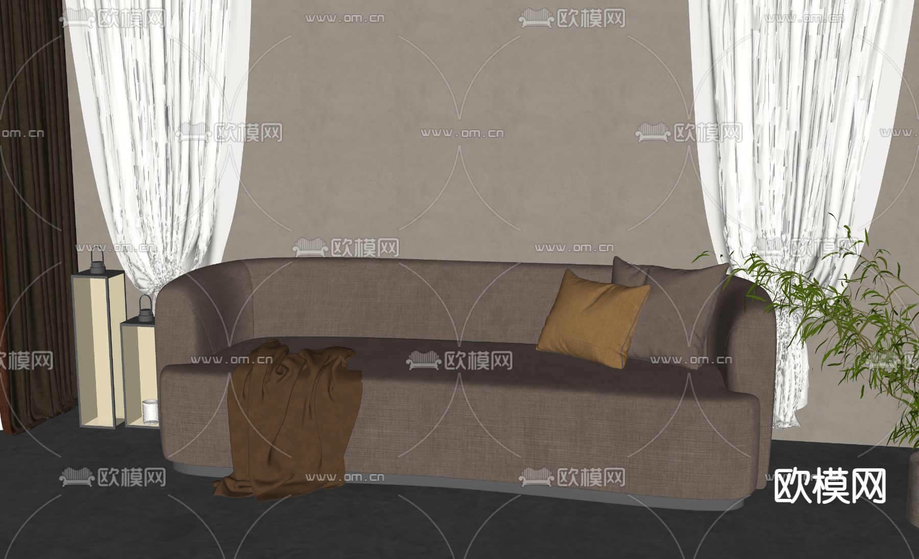 现代多人沙发su模型下载（渲染图1）