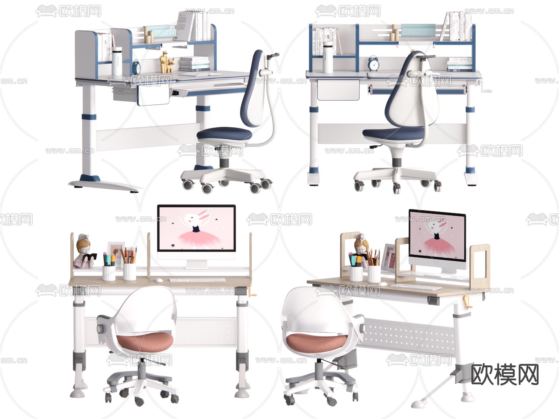 儿童写字台 学习桌椅 课桌椅 书桌椅su模型下载（渲染图1）