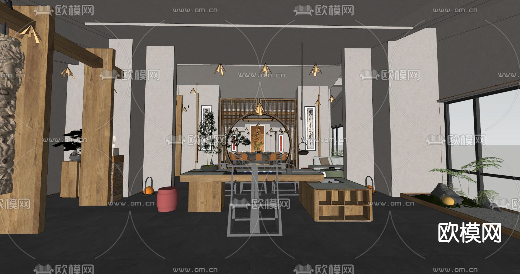 中式餐厅包房su模型下载（渲染图1）