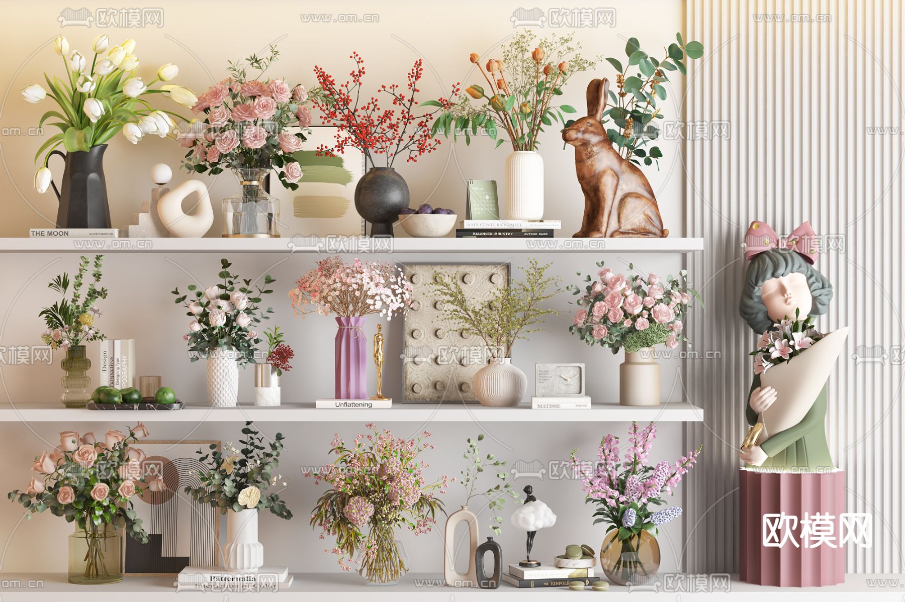 花瓶 花艺 插花 鲜花3d模型下载