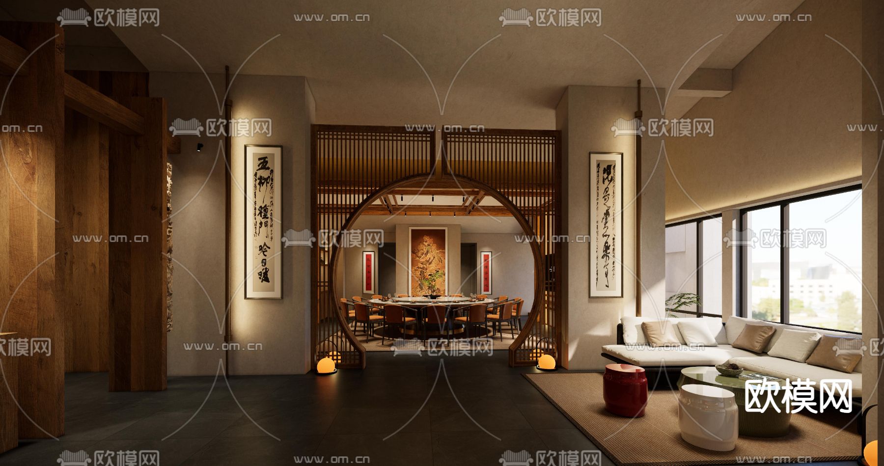 中式餐厅包房su模型下载（渲染图2）