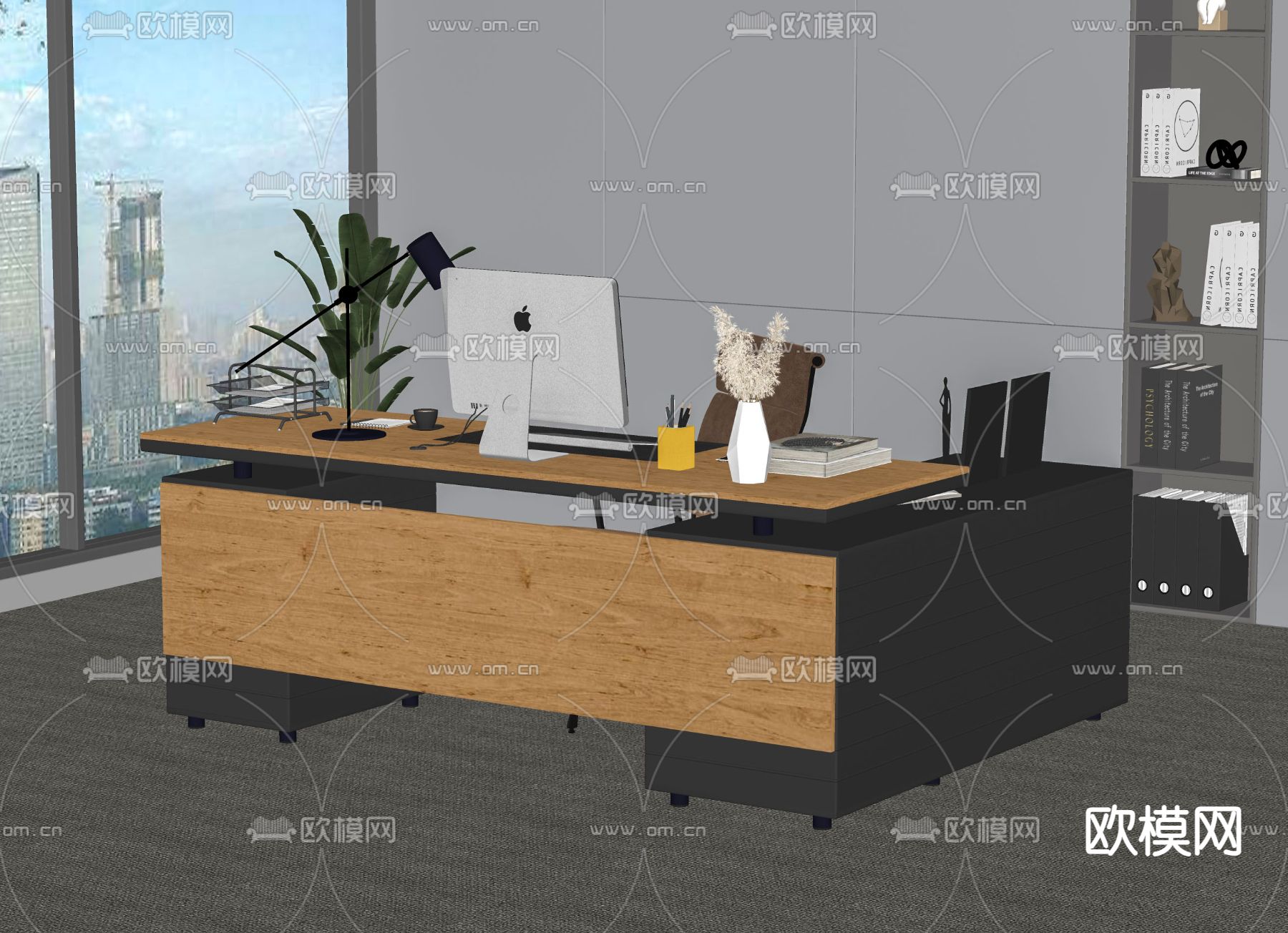 班台桌 大班台su模型下载（渲染图2）