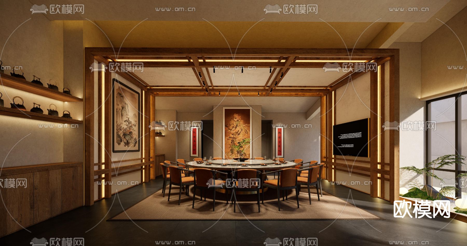 中式餐厅包房su模型下载（渲染图4）