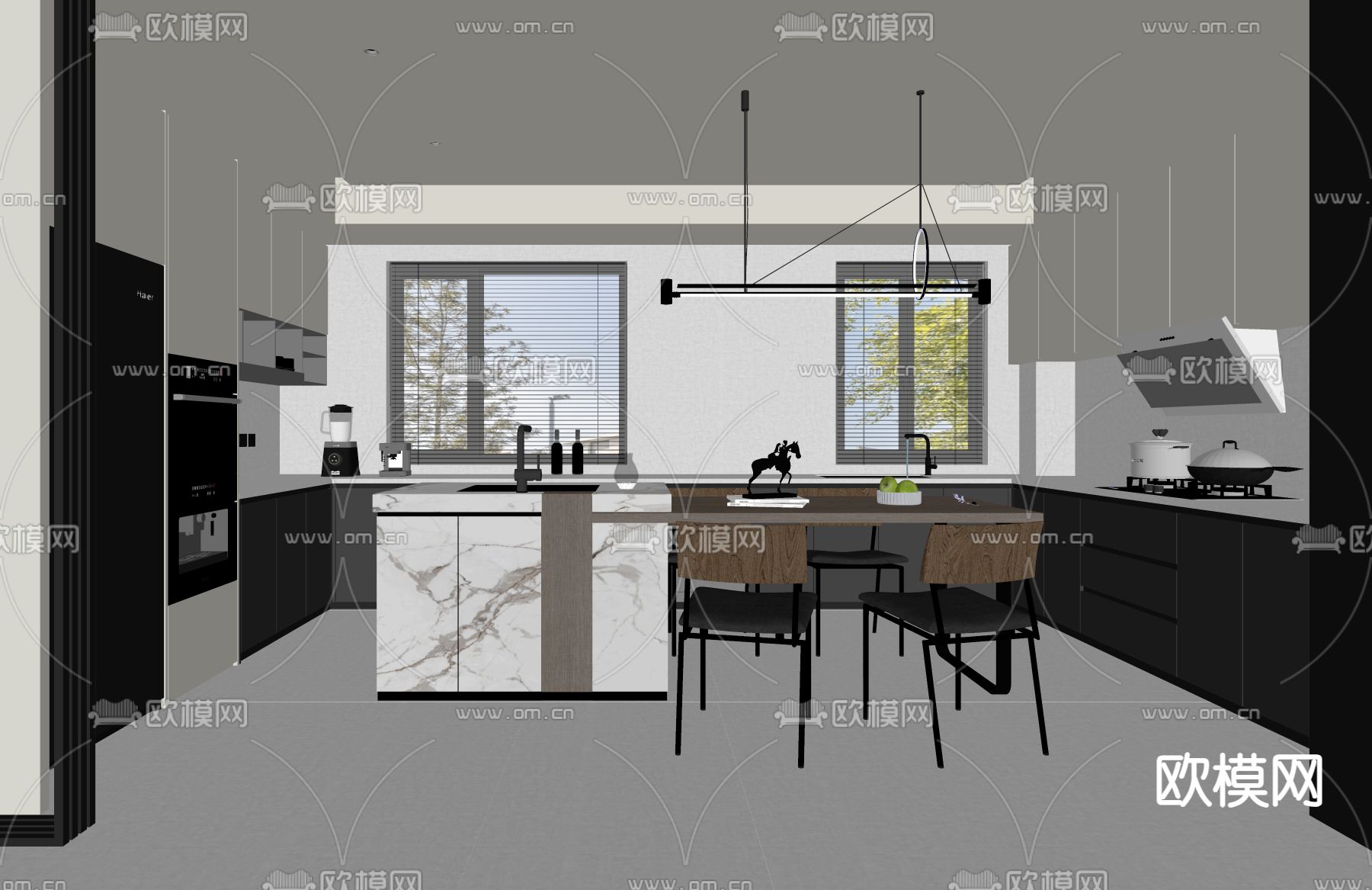 现代厨房 岛台su模型下载（渲染图1）