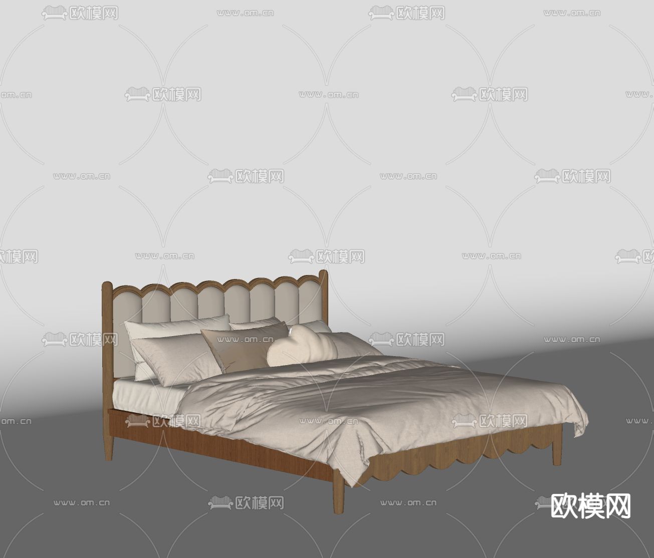 中古双人床su模型下载（渲染图1）