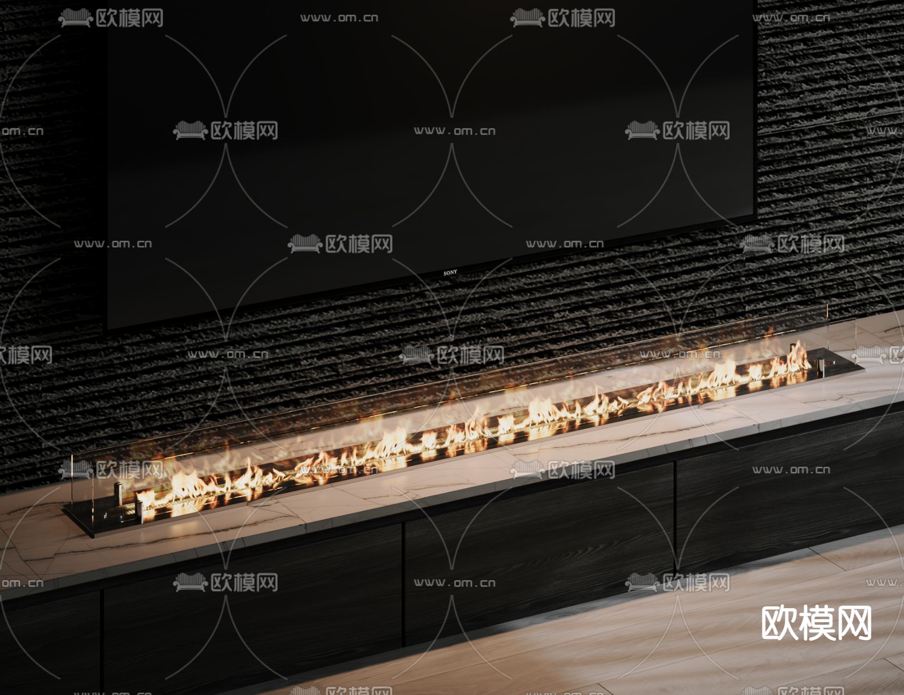 嵌入式壁炉 火焰3d模型下载