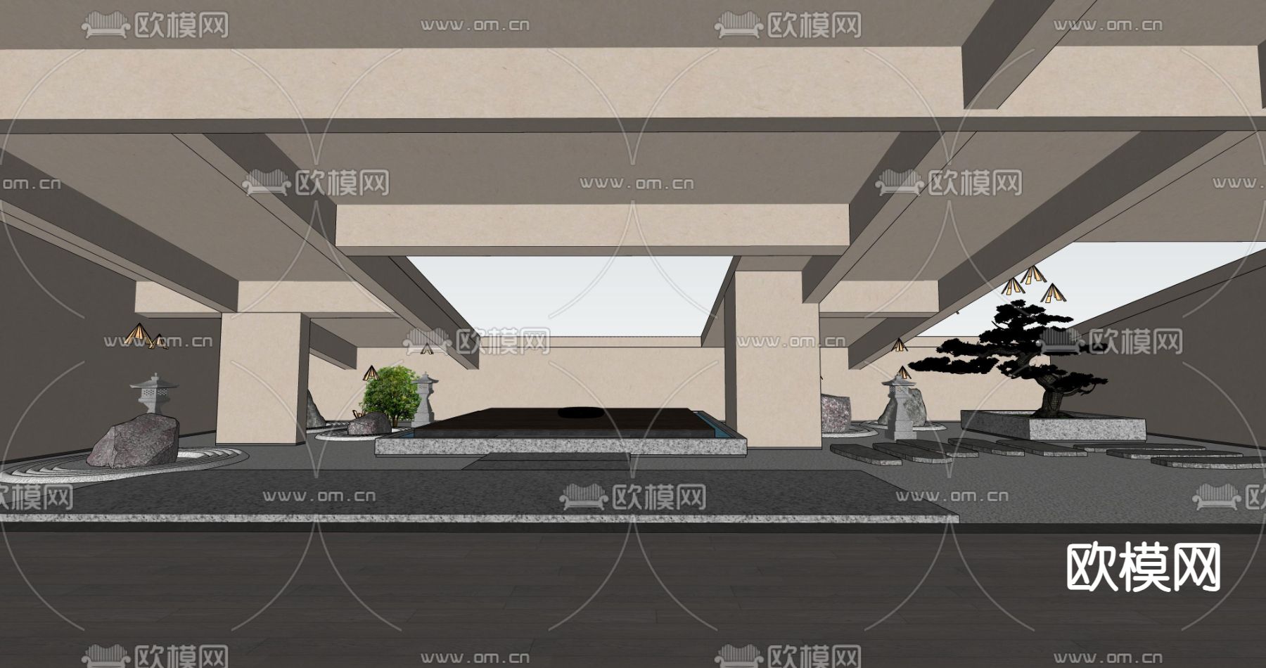 别墅阳台 庭院su模型下载（渲染图1）