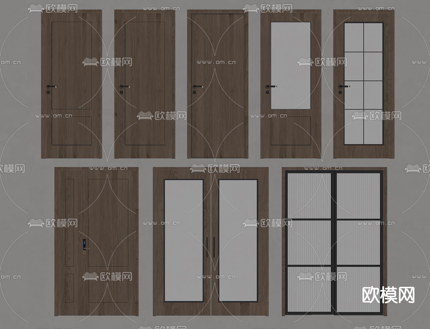 侘寂风木门 推拉门 入户门 子母门su模型下载（渲染图2）
