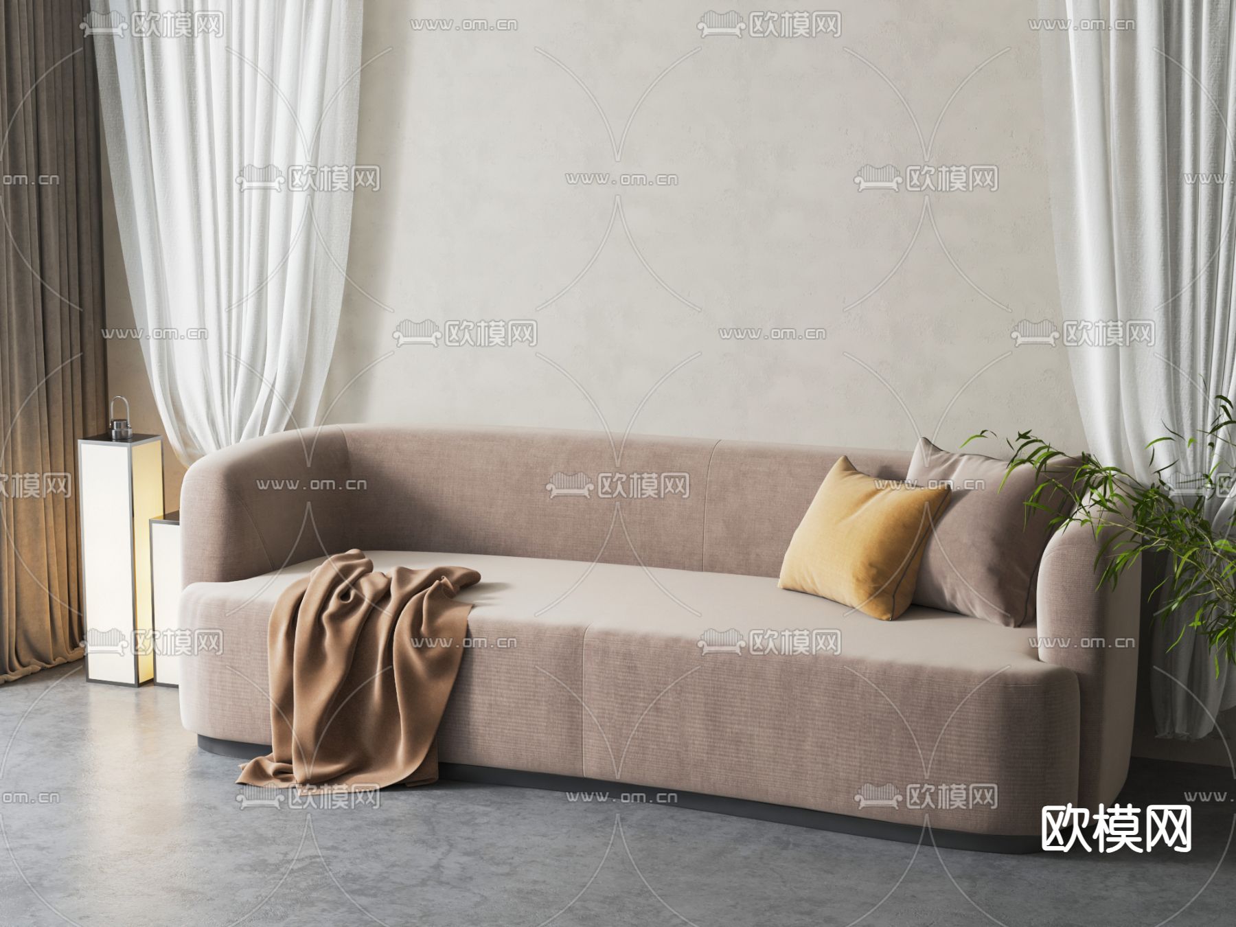 现代多人沙发su模型下载（渲染图2）