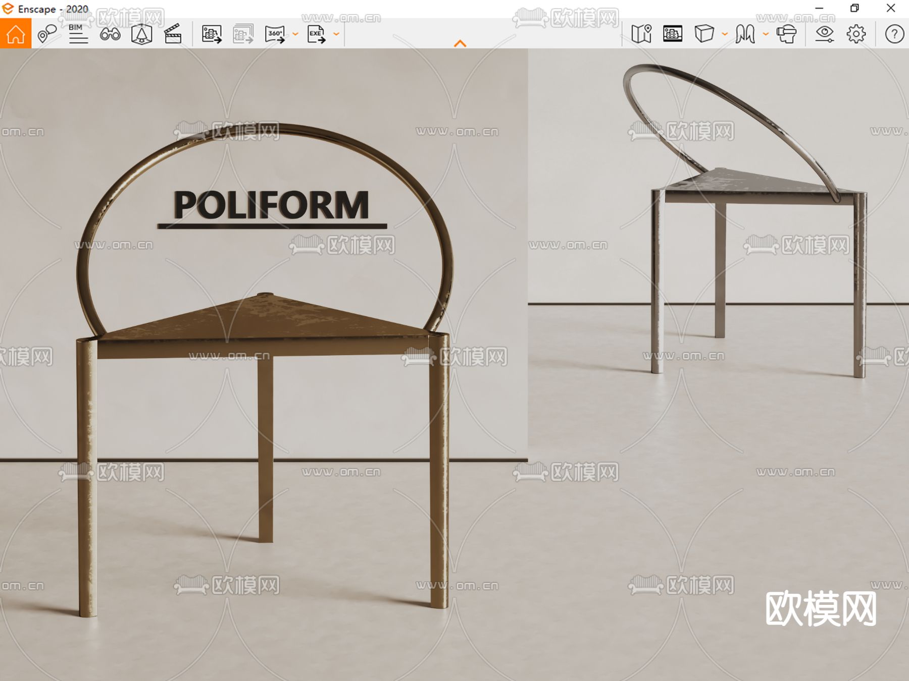 金属椅子 简约椅子 休闲椅su模型下载（渲染图3）