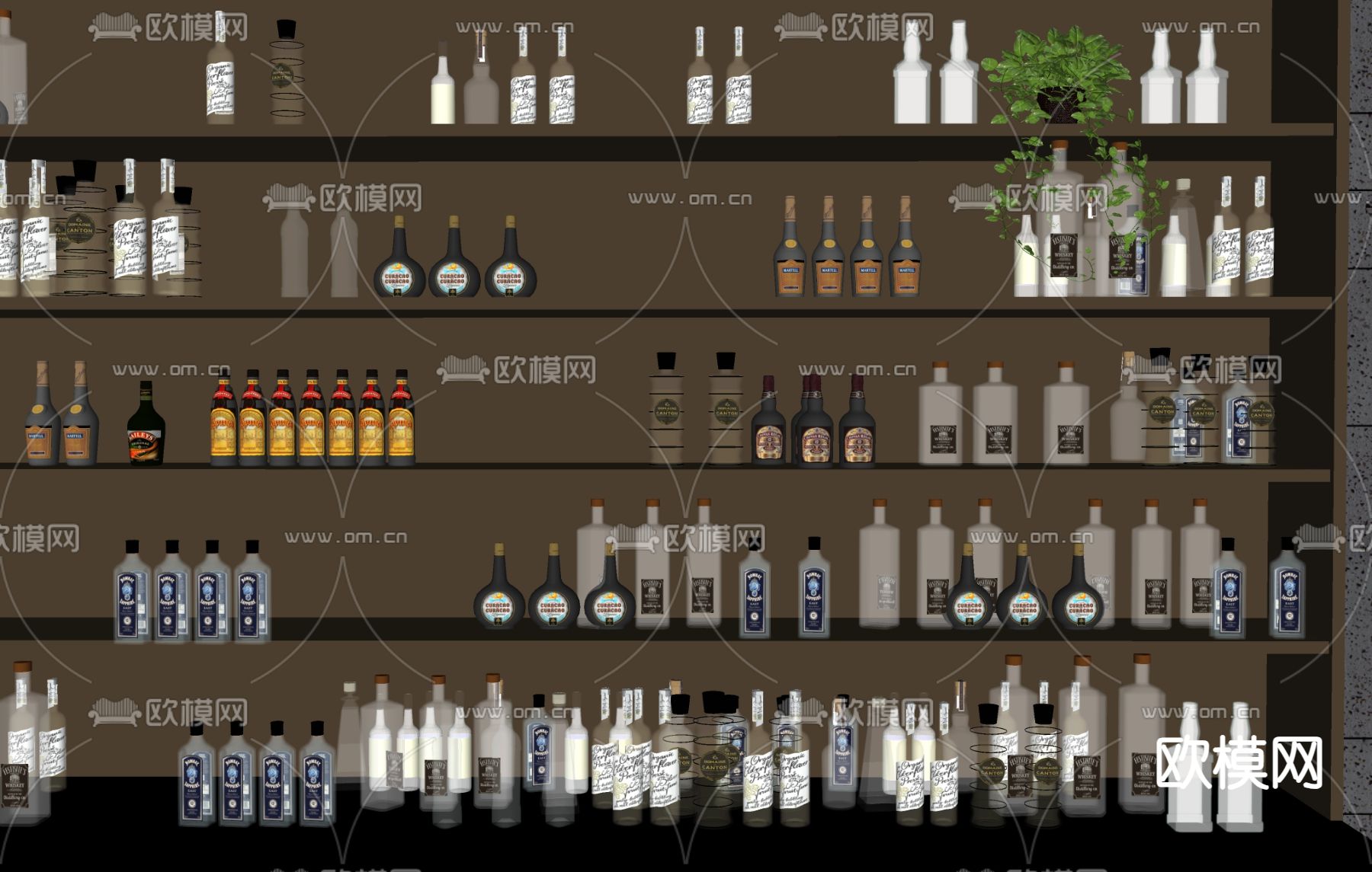 酒具 接待台 酒瓶酒杯su模型下载（渲染图2）