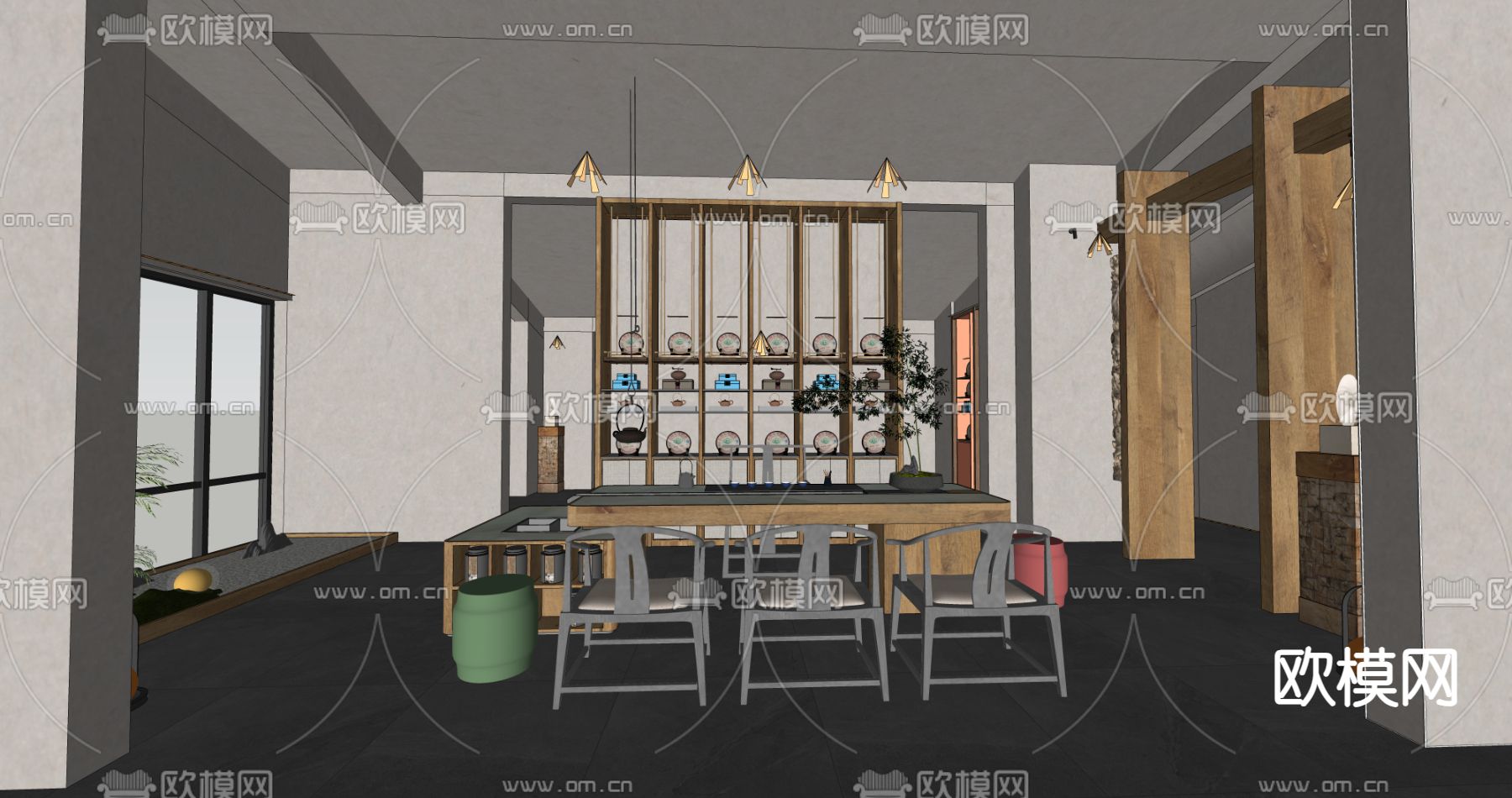 中式餐厅包房su模型下载（渲染图2）