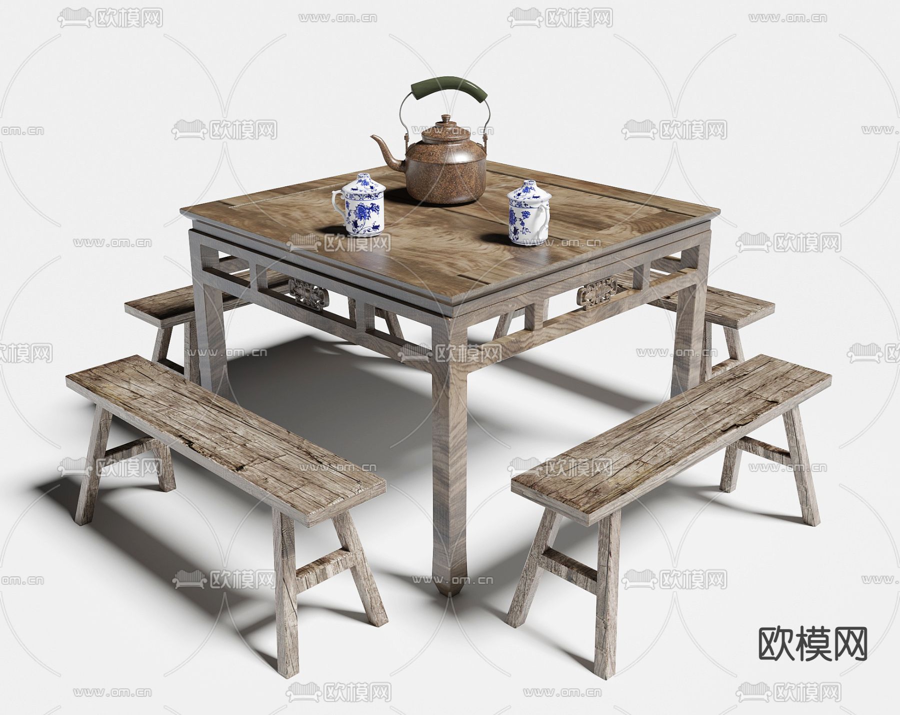 老旧桌椅 板凳 茶桌椅3d模型下载