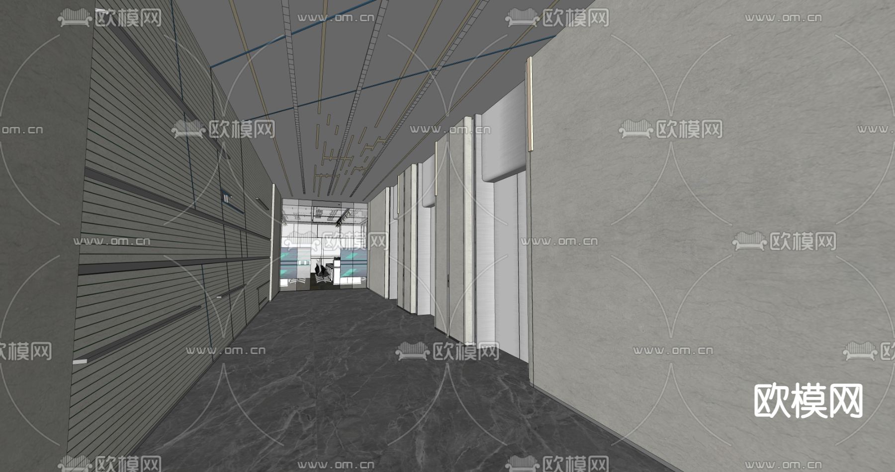 会所电梯厅 办公电梯厅 通道su模型下载（渲染图2）