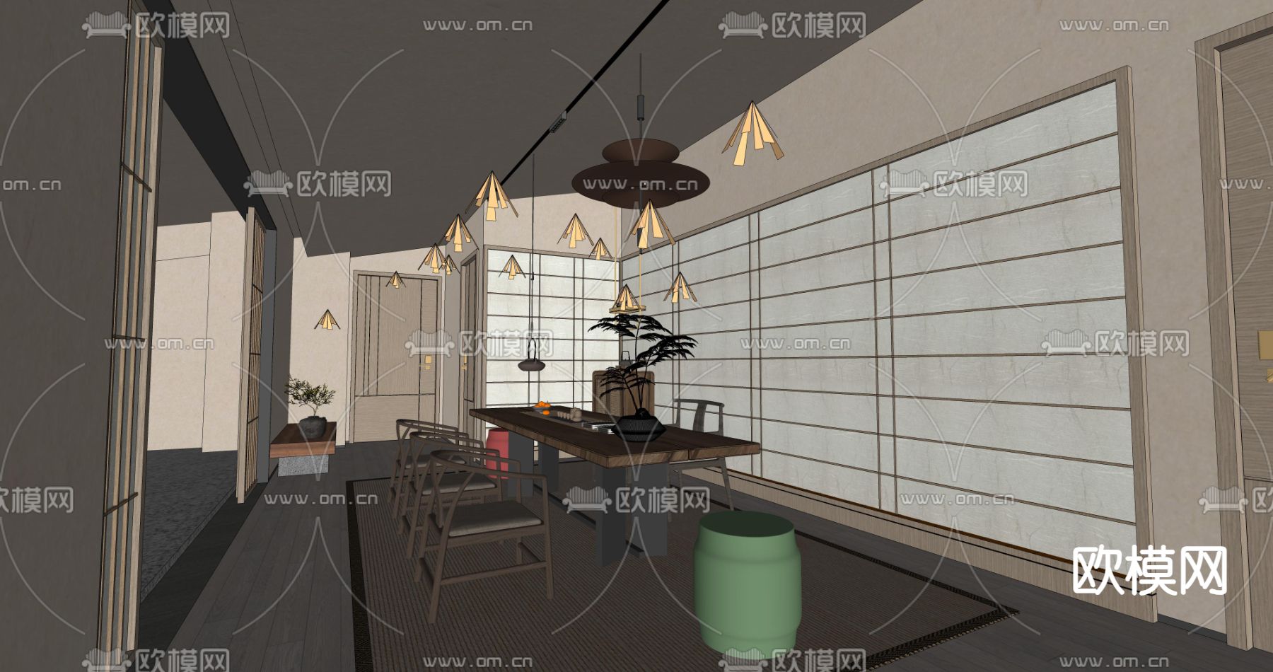 中式茶室su模型下载（渲染图1）