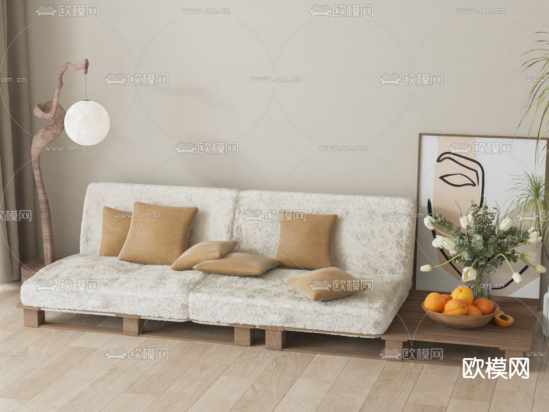 现代双人沙发su模型下载（渲染图1）