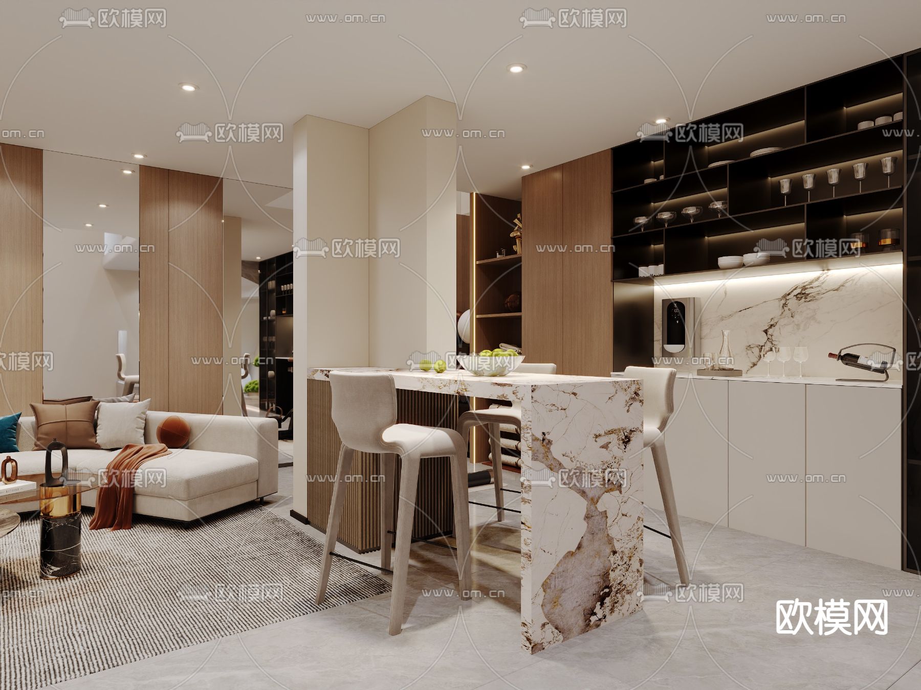 轻奢休闲室 品茶室 娱乐室3d模型下载（渲染图3）