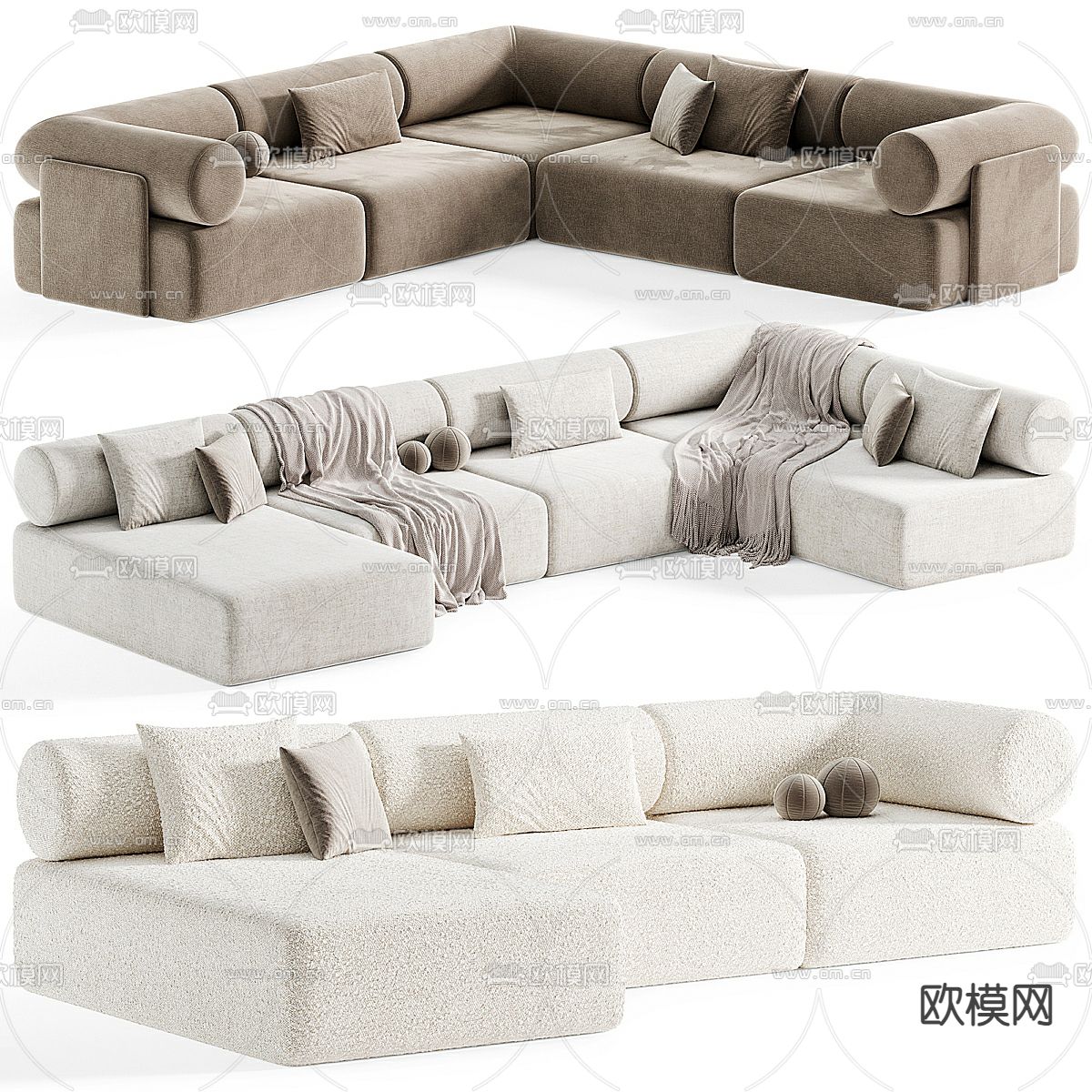 多人沙发 拐角沙发3d模型下载（渲染图5）