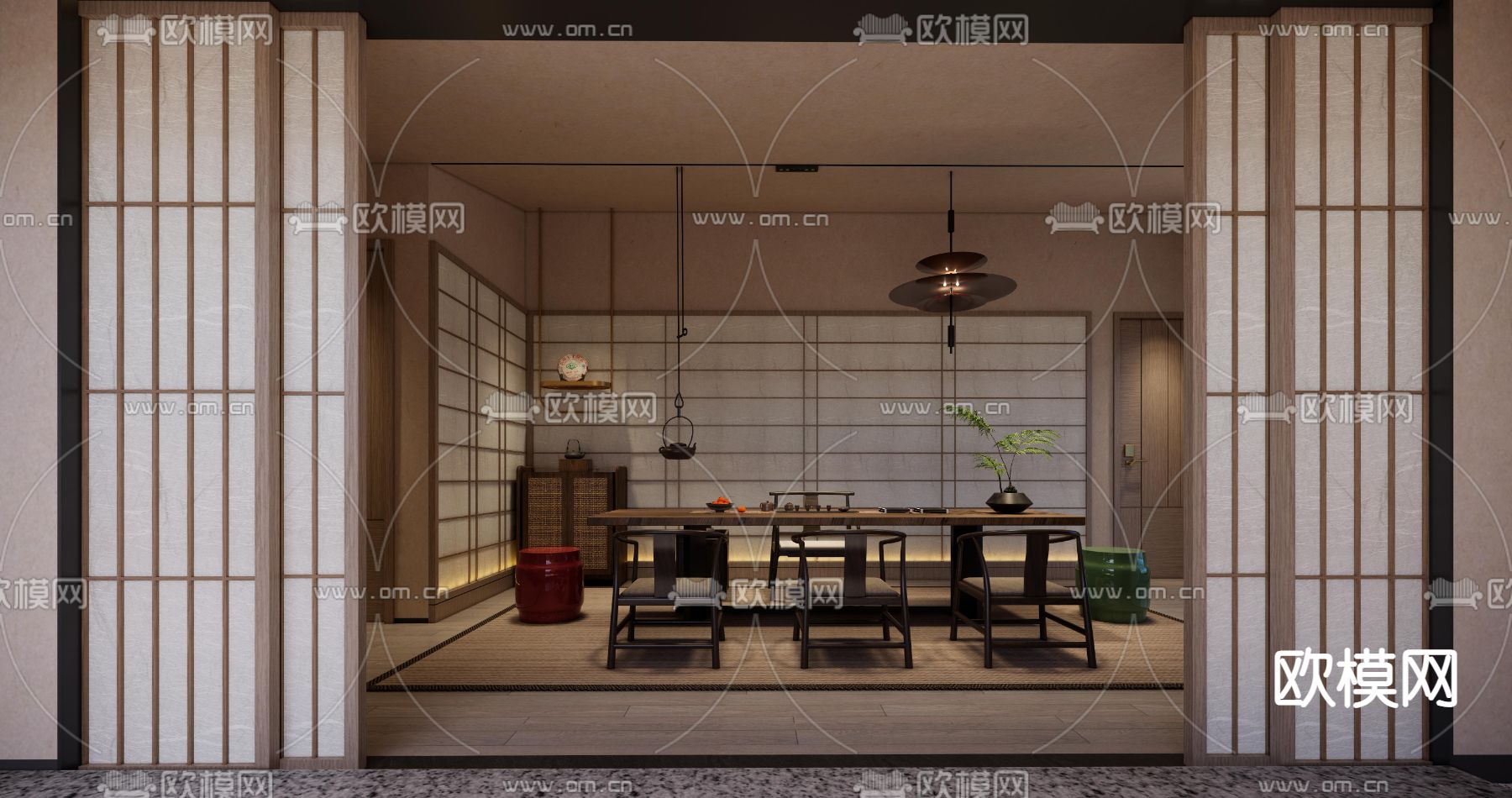 中式茶室su模型下载（渲染图3）